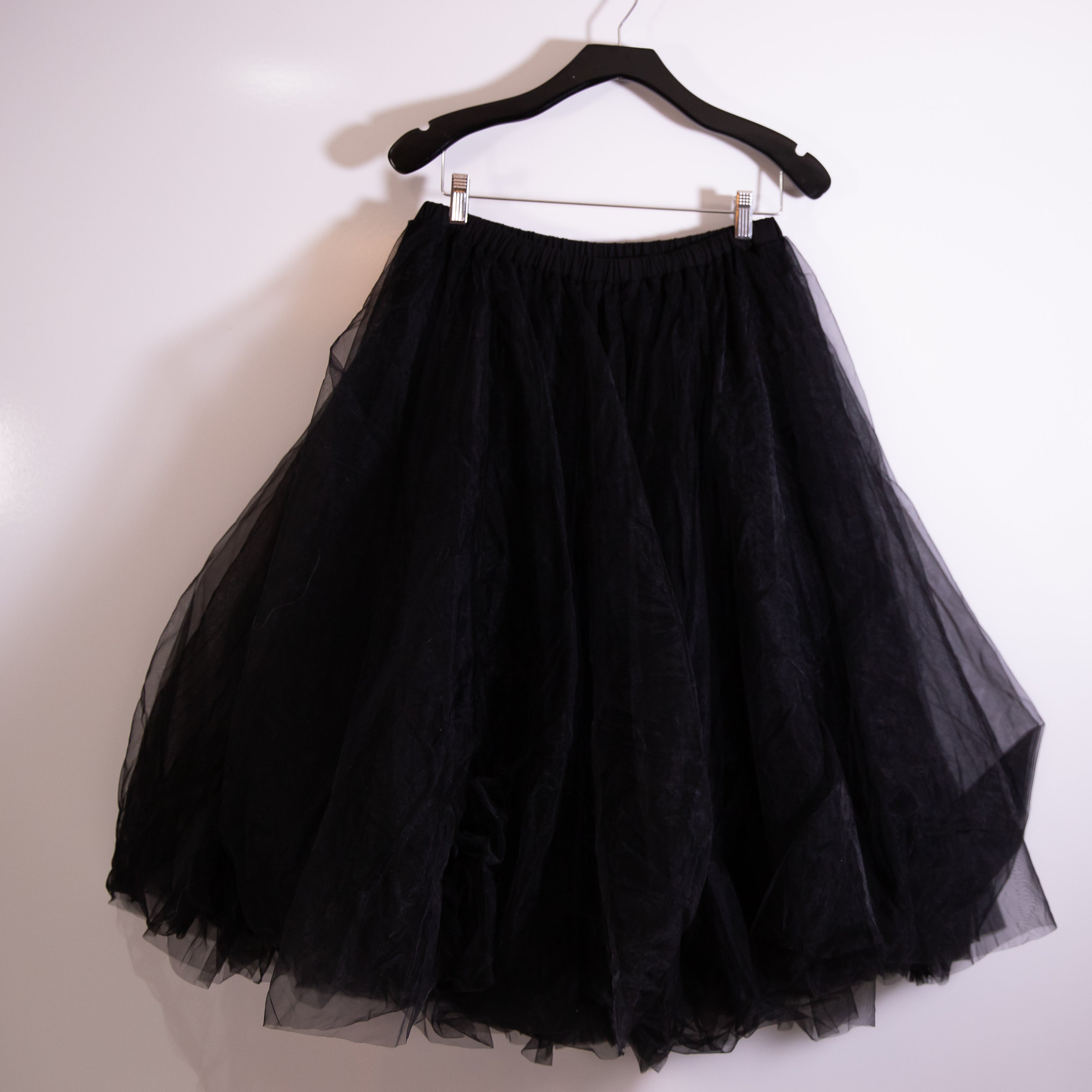 Cynthia Rowley Tulle Mesh Overlay Pull On Midi Ballerina Skirt Black Large