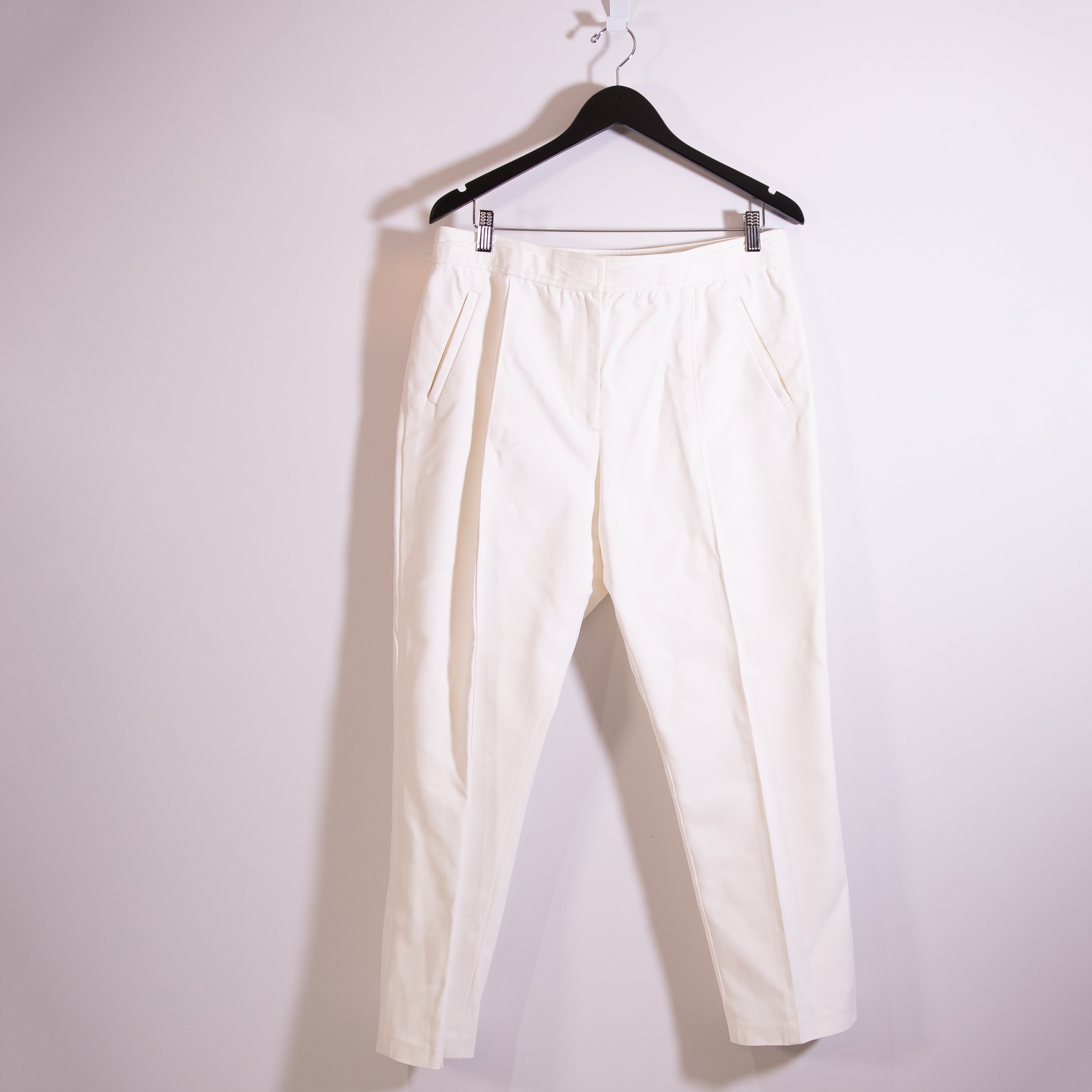 Tory Burch Vanner Slim Leg Ankle Mid Rise Cotton Poplin Trouser Pants White 10