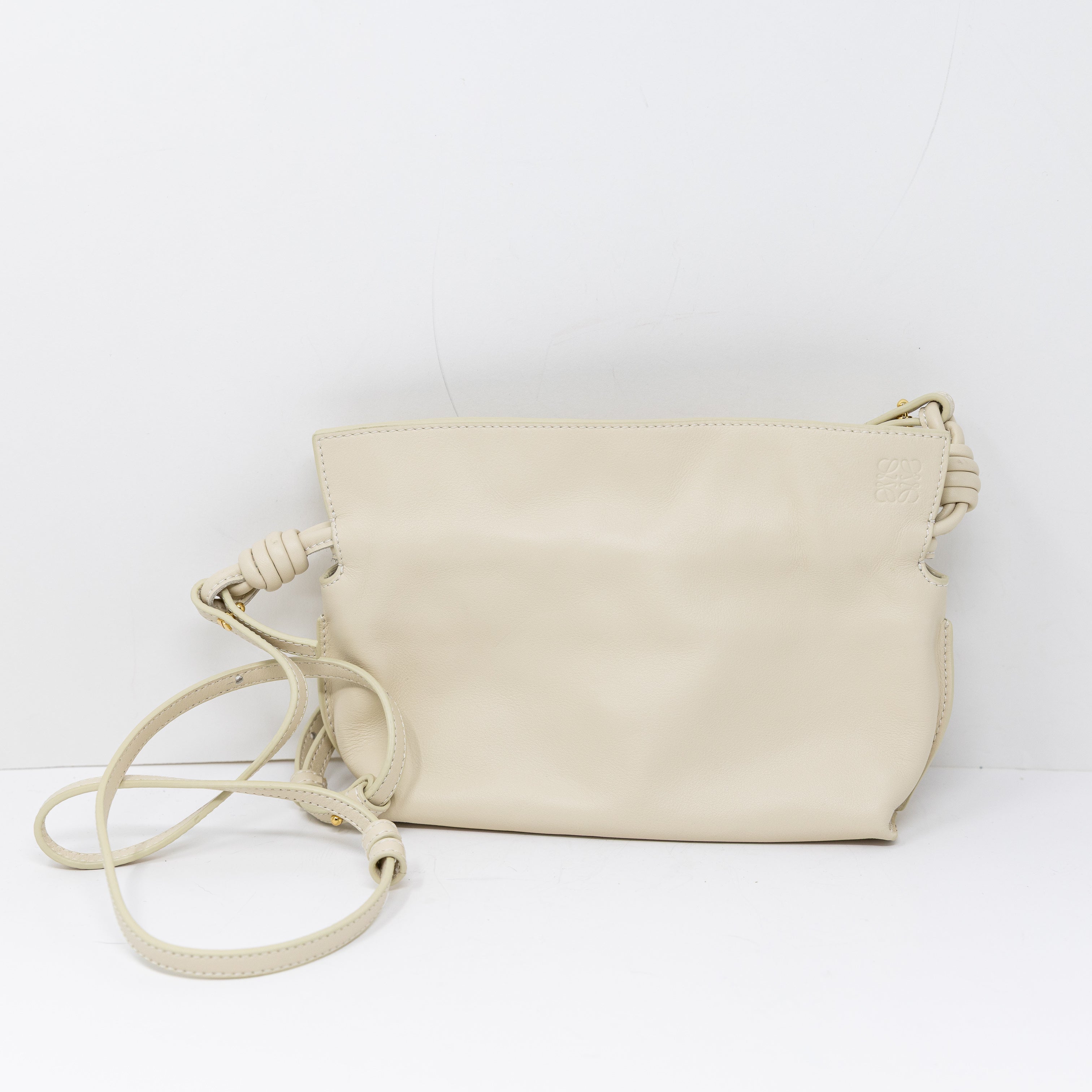 Loewe Flamenco Mini Convertible Shoulder Clutch Bag Purse Nappa Leather Sea Salt