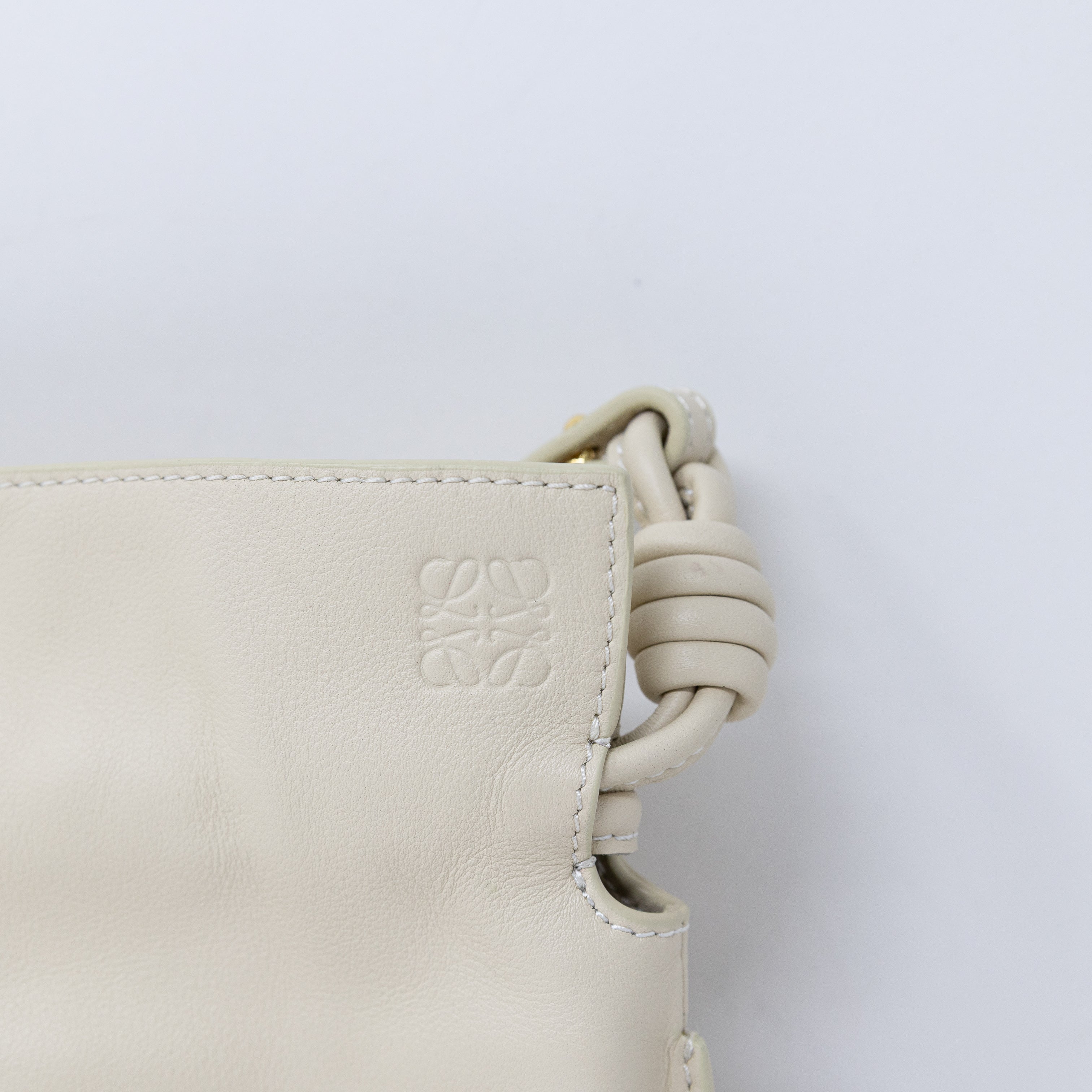 Loewe Flamenco Mini Convertible Shoulder Clutch Bag Purse Nappa Leather Sea Salt