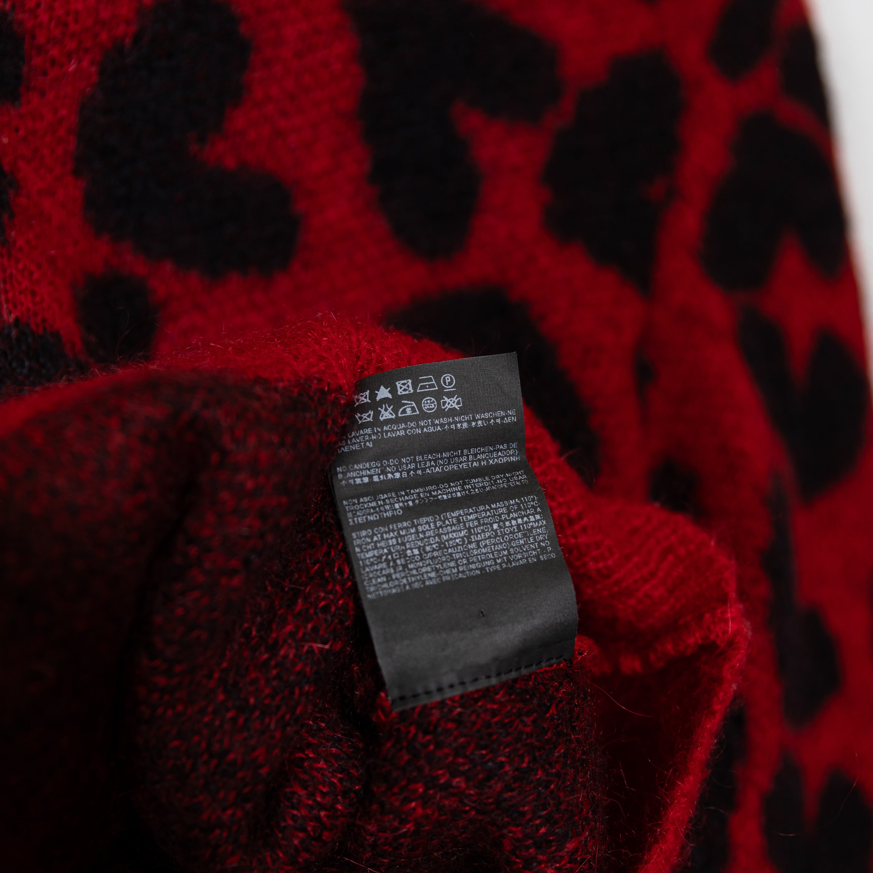 SAINT LAURENT Paris Wool Mohair Knit Heart Print Pattern Crew Neck Sweater Red