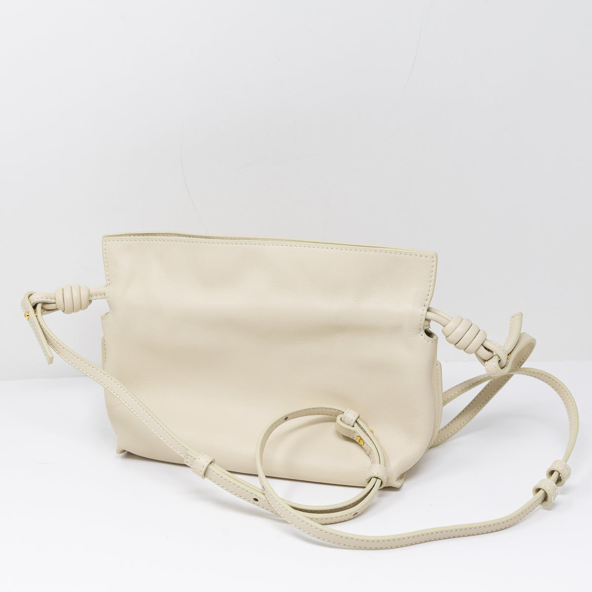 Loewe Flamenco Mini Convertible Shoulder Clutch Bag Purse Nappa Leather Sea Salt