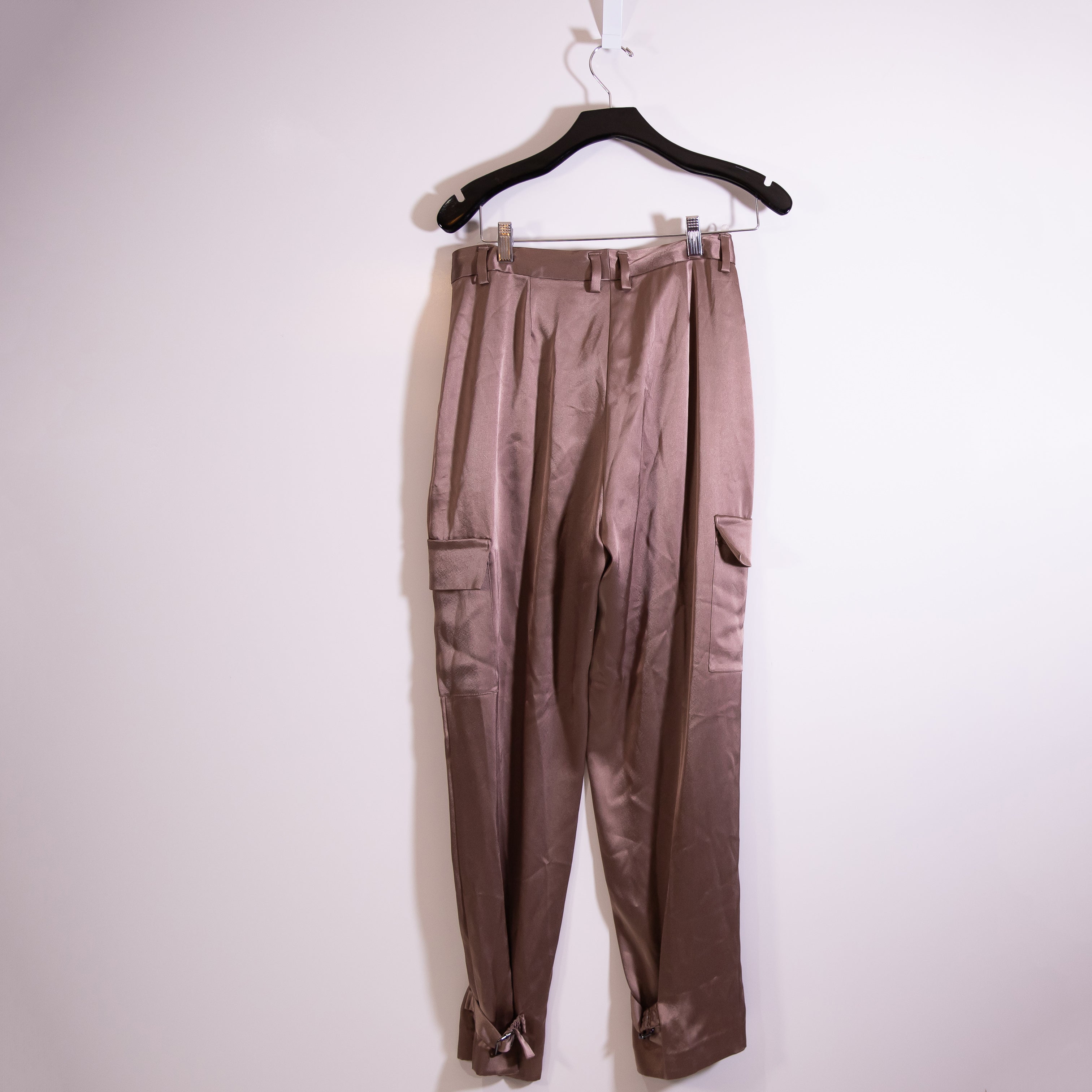 Babaton Aritzia Refined Satin High Waisted Straight Leg Cargo Pants Brown 6