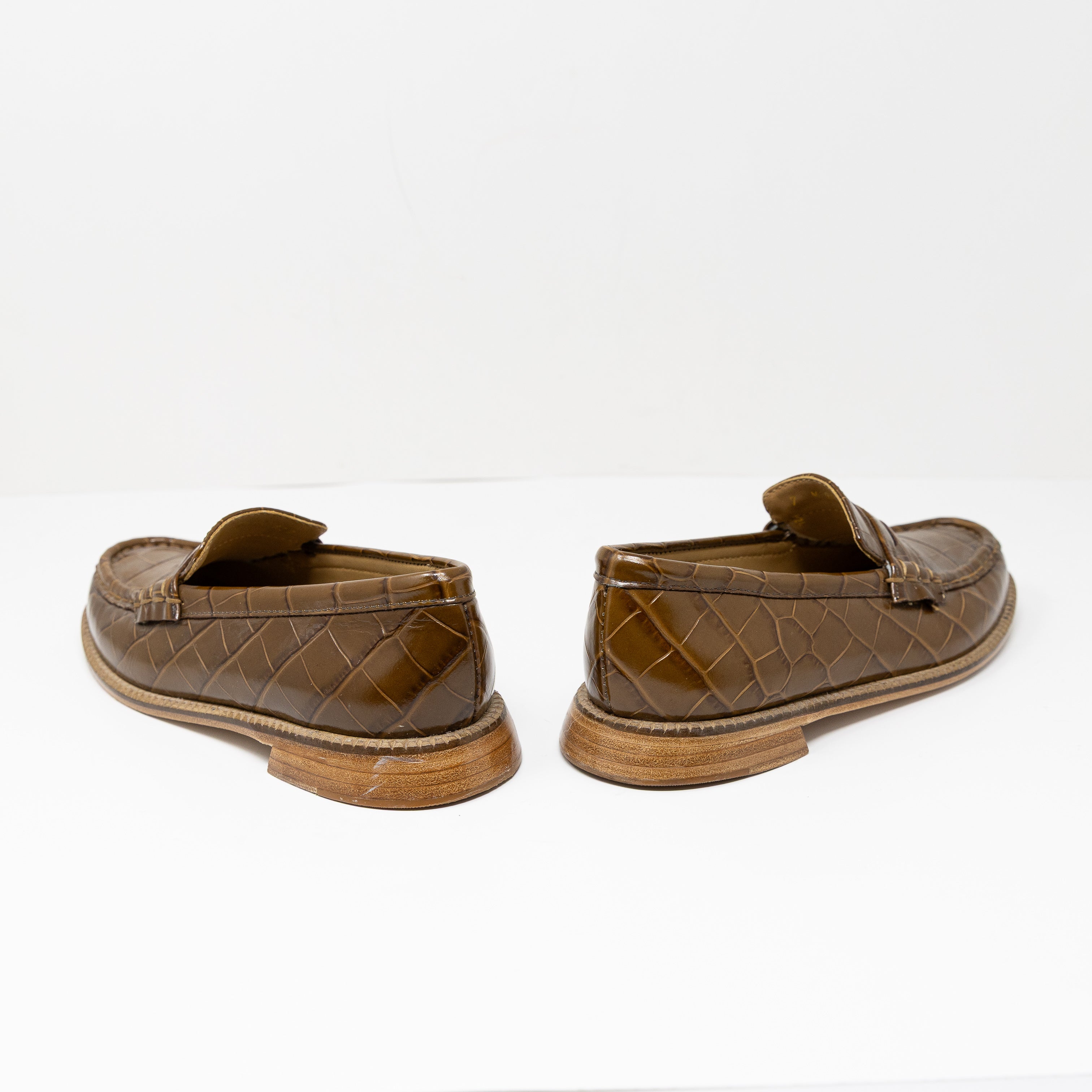 Freda Salvador Elba Italian Leather Penny Loafer Hickory Embossed Croc Shoes 7