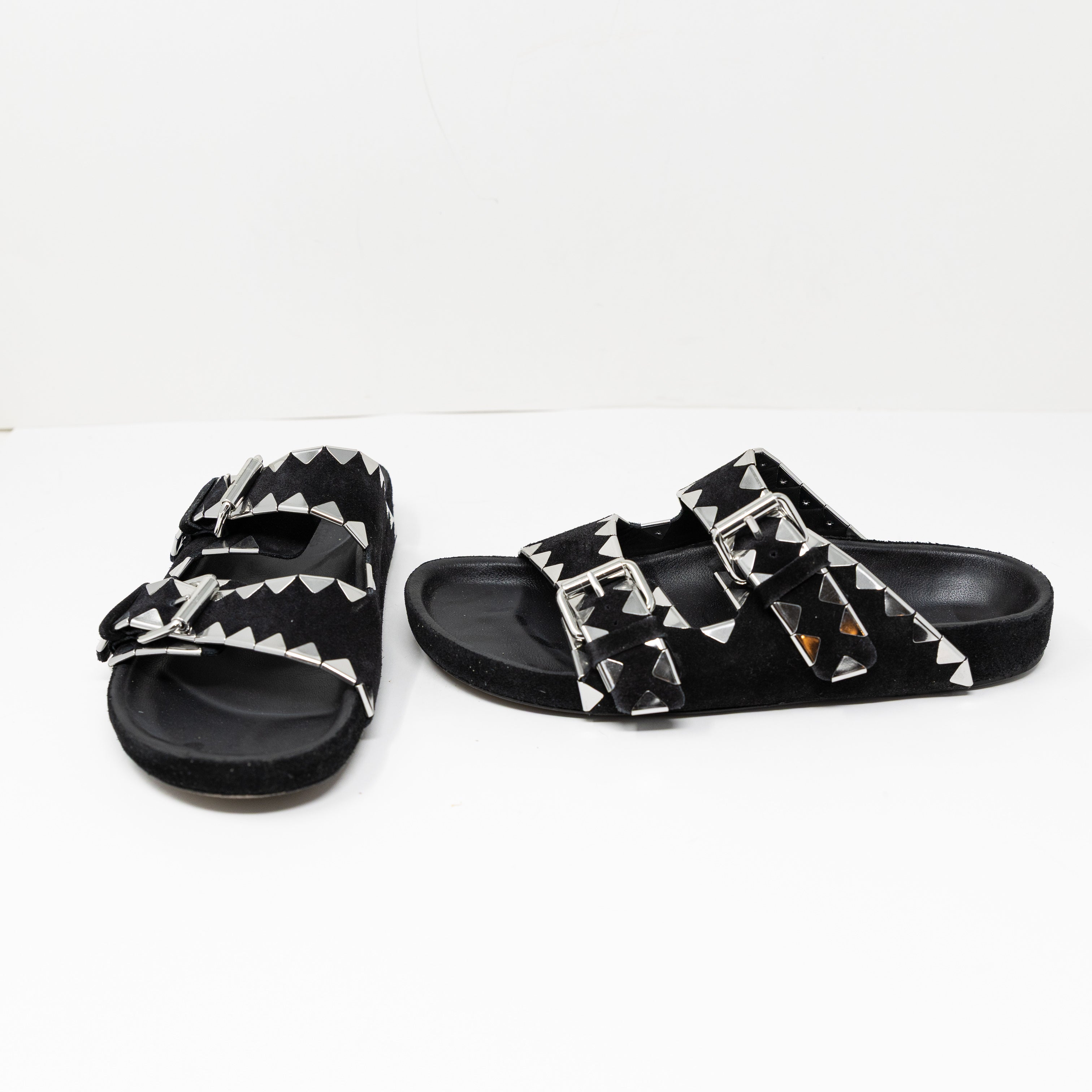 Isabel Marant Lennyo Genuine Suede Leather Open Toe Slip On Sandals Shoes Black