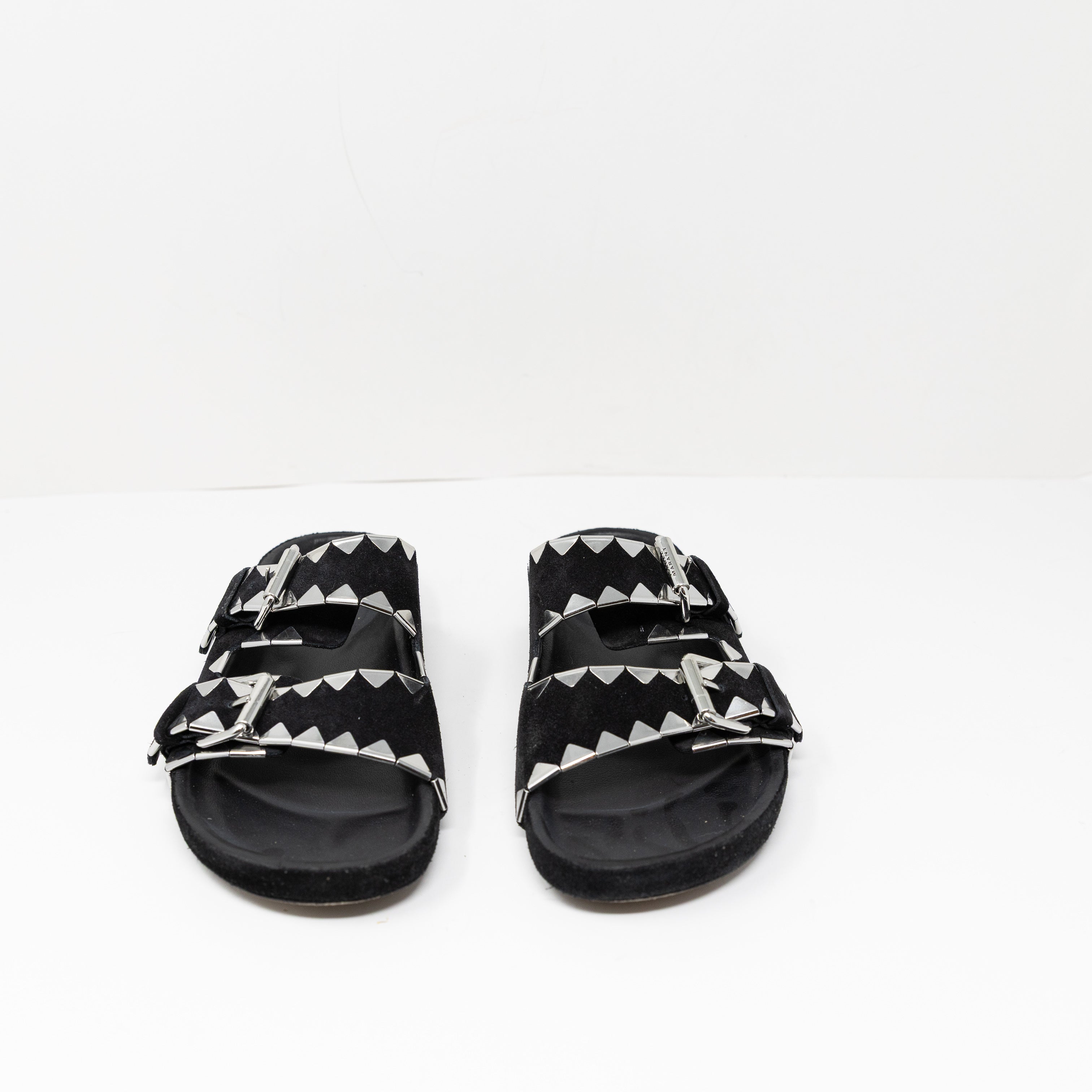 Isabel Marant Lennyo Genuine Suede Leather Open Toe Slip On Sandals Shoes Black