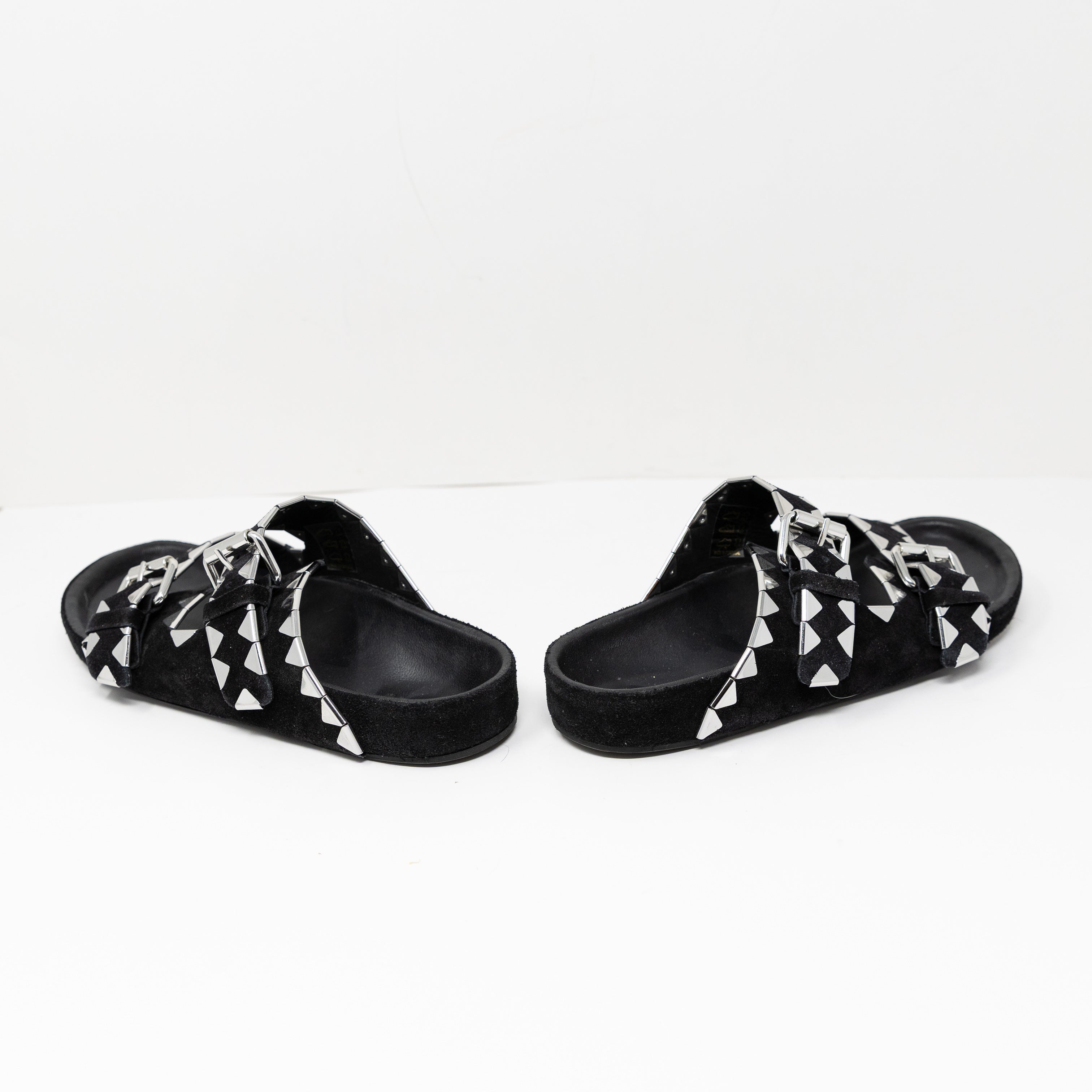 Isabel Marant Lennyo Genuine Suede Leather Open Toe Slip On Sandals Shoes Black