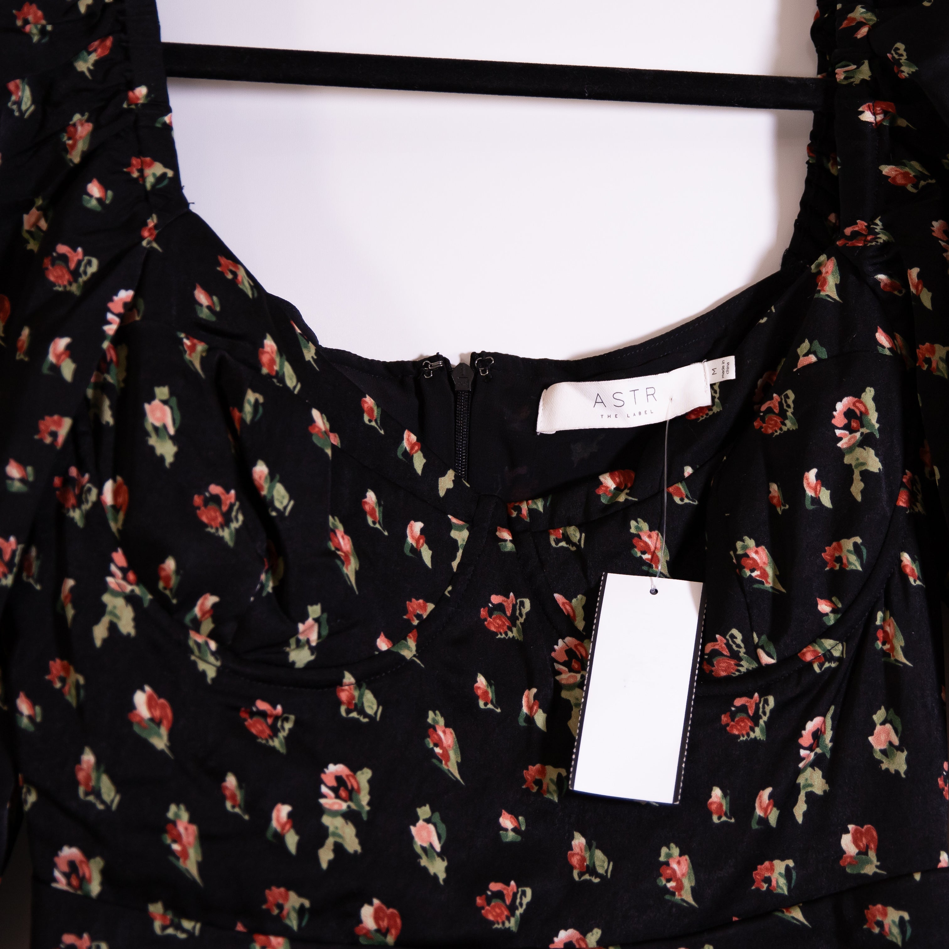 NEW ASTR The Label Micro Floral Flower Print Pattern Ruched Draped Midi Dress M