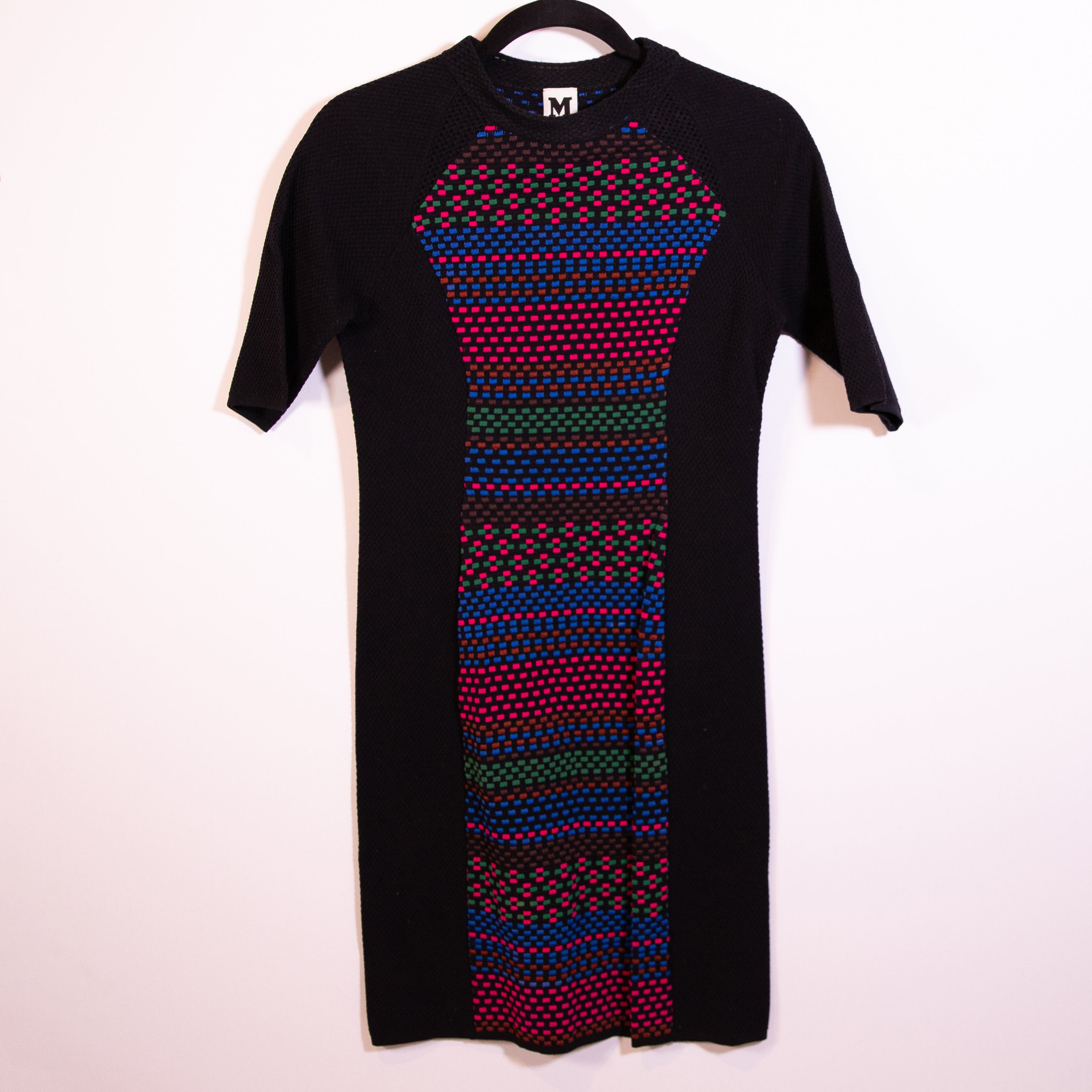 Missoni Cotton Blend Multi Color Woven Knit Stretch Short Sleeve Sweater Dress