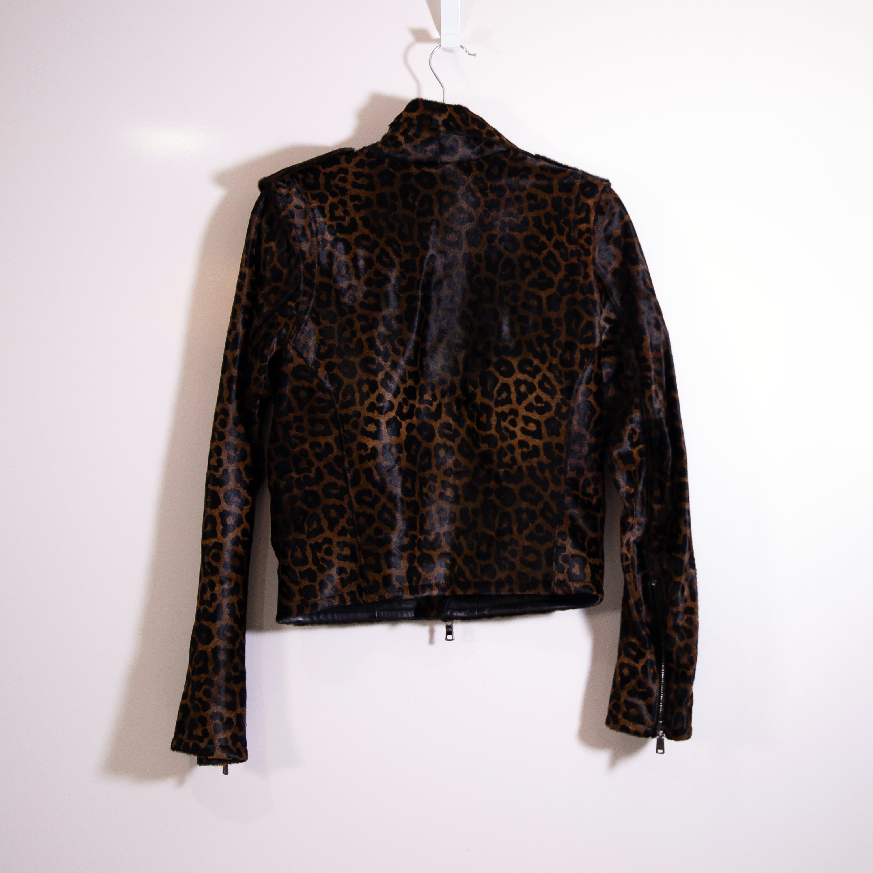 RTA Ponyhair Animal Fur Cheetah Leopard Print Pattern Motorcycle Jacket Small