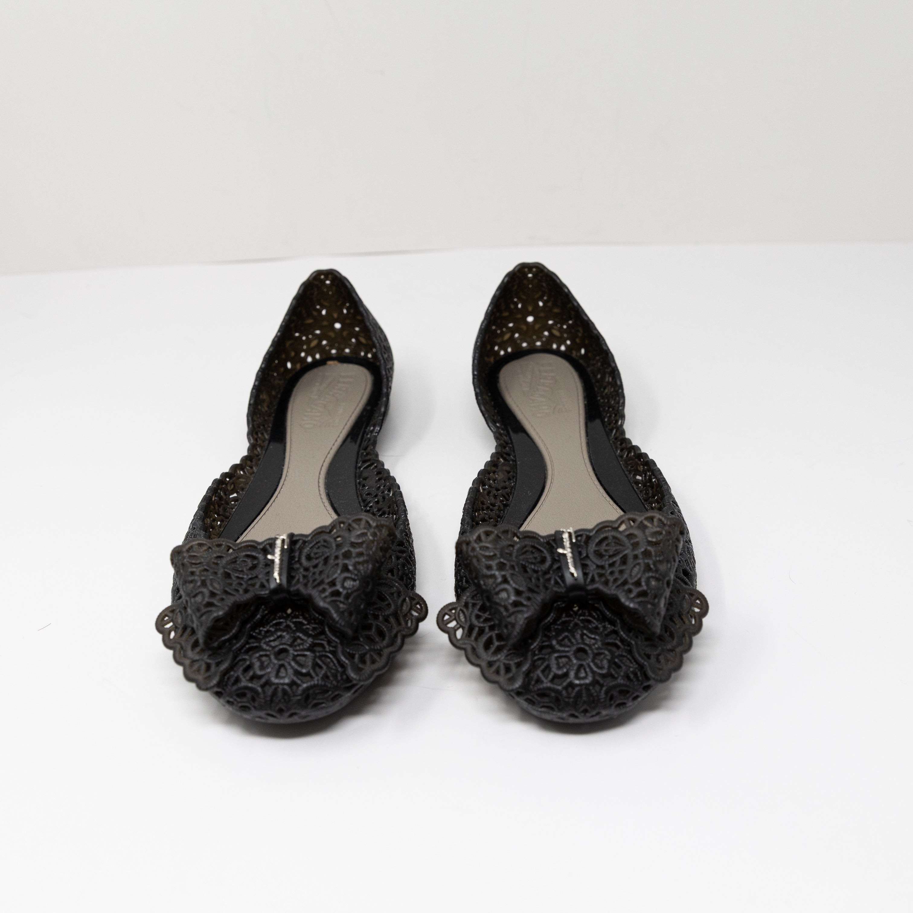 NEW Salvatore Ferragamo Nilly Cut Out Lattice Rubber Slip On Ballet Flats Shoes