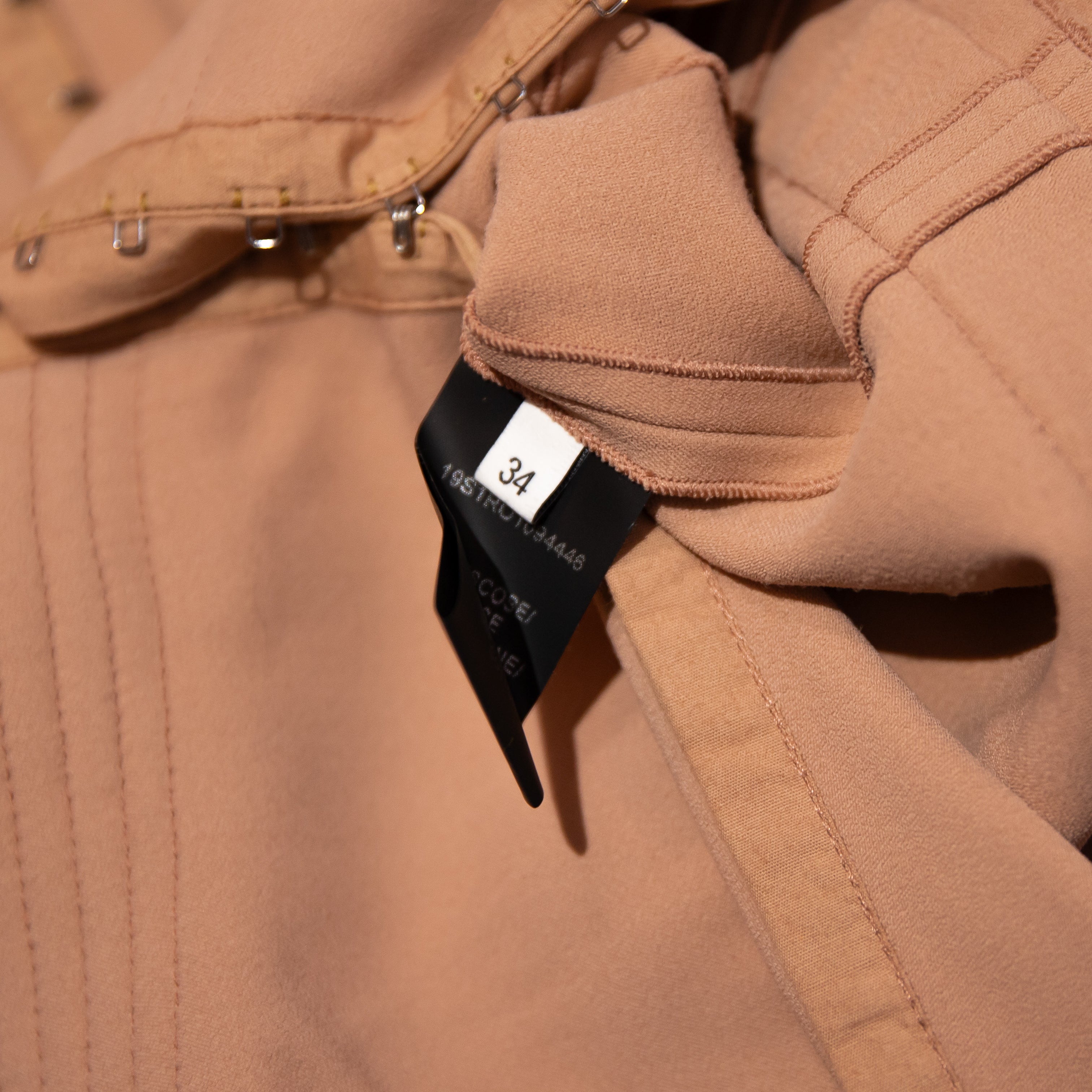 Mugler Hook And Eye Front Detail Crepe Short Sleeve V Neck Sheath Dress Pink XS