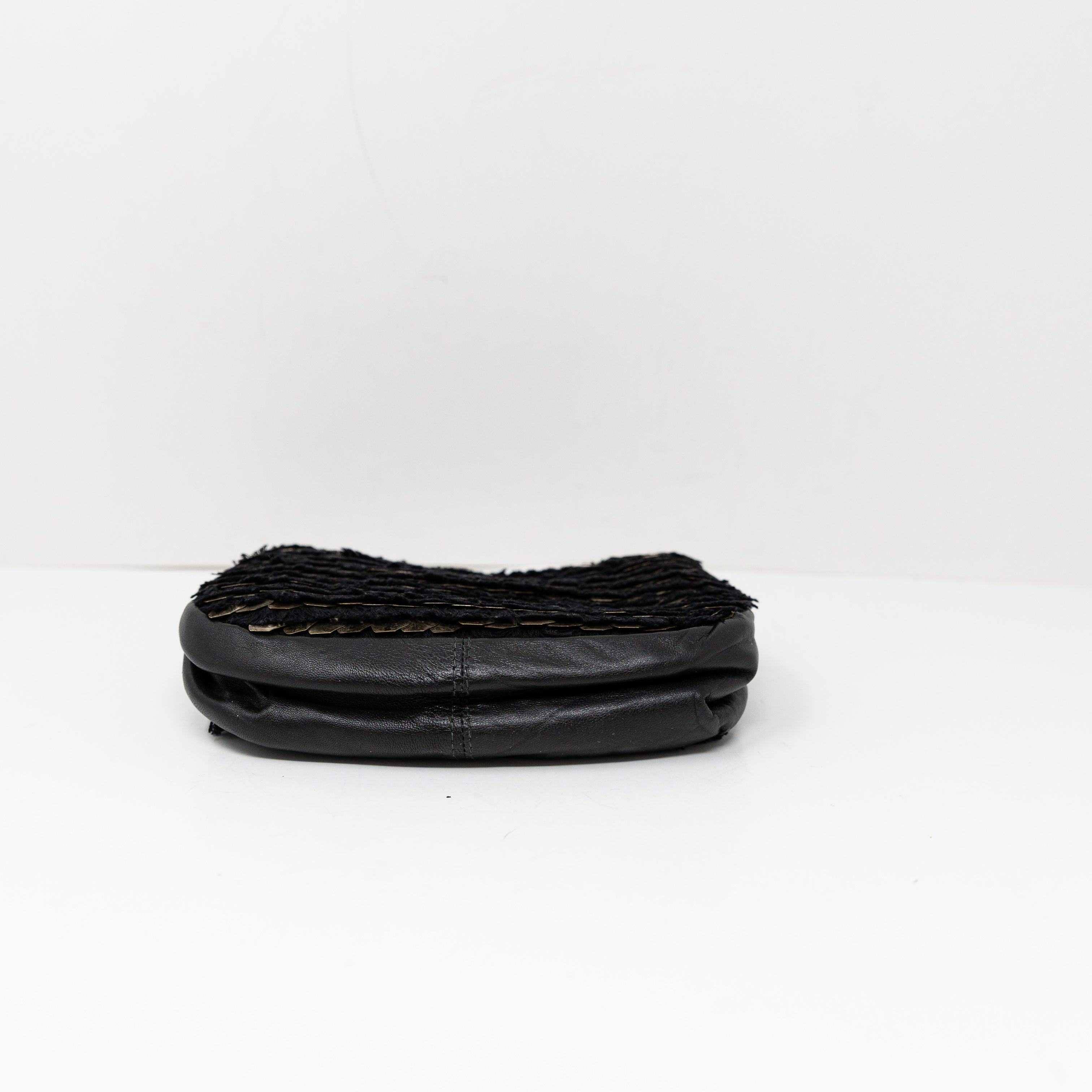 NEW Deepa Gurnani Tassel Fringe Textured Metal Embellished Crossbody Purse Black