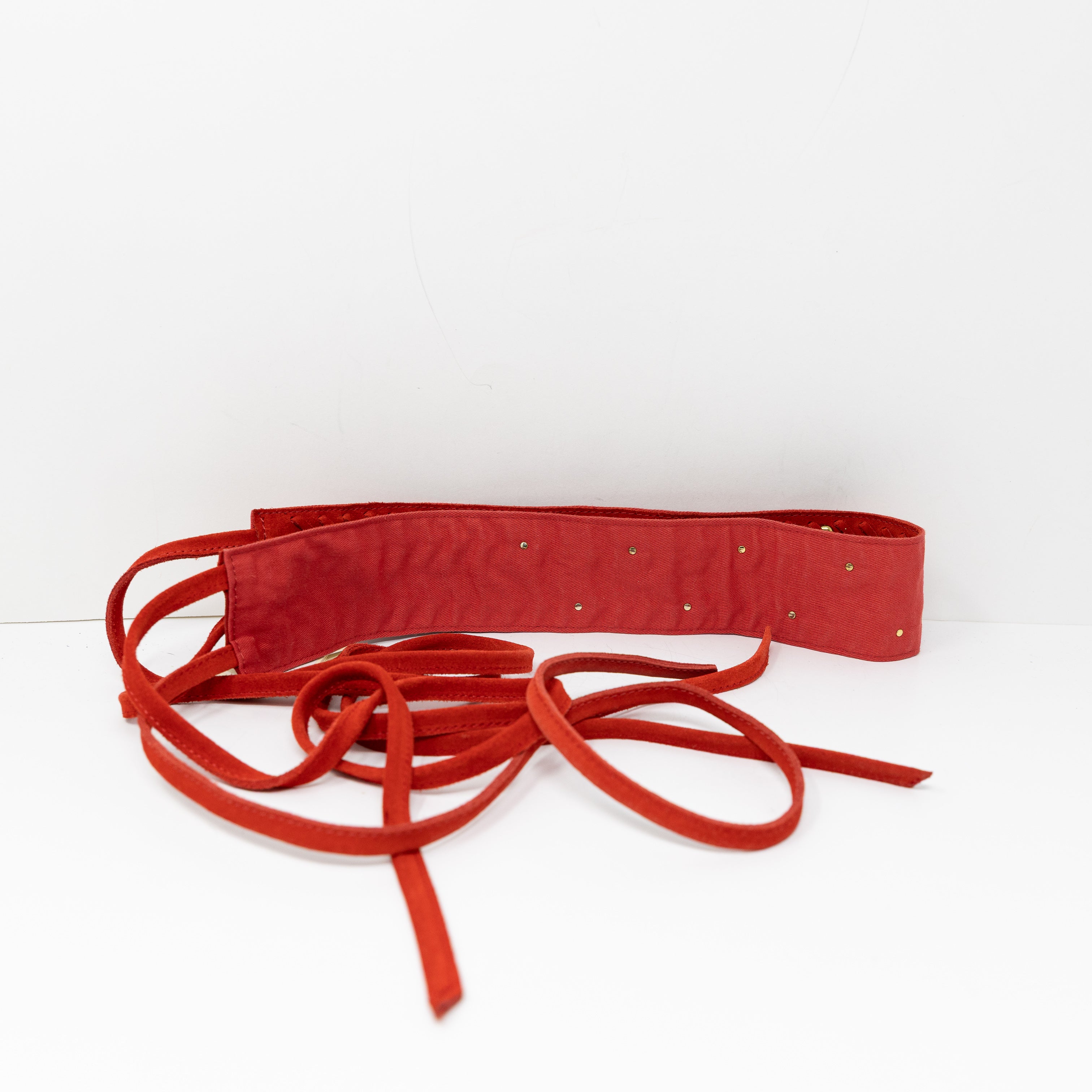 NEW Maje Genuine Leather Suede Braided Wide Belt Waist Wrap Red