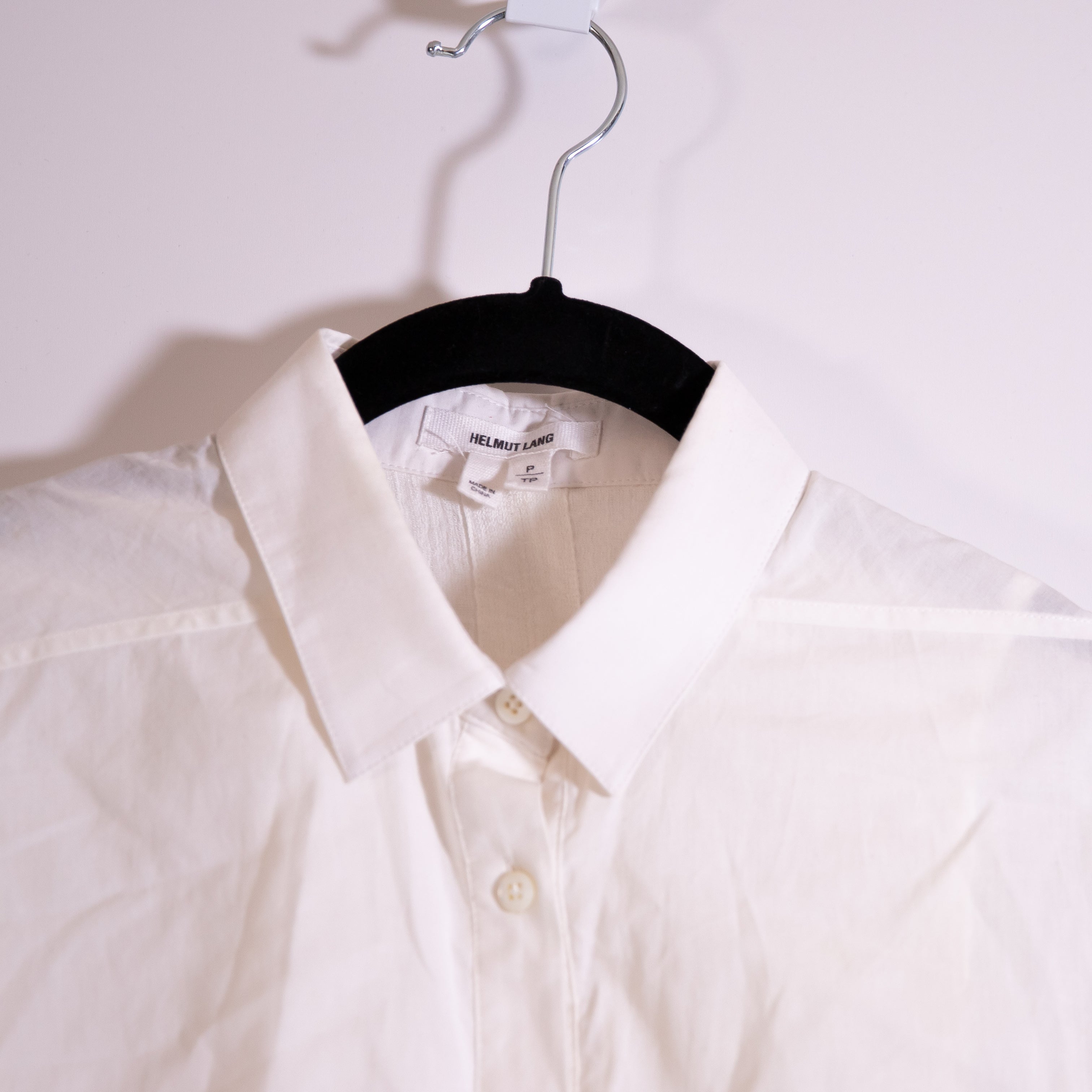 Helmut Lang Women's Mixed Media Collared Button Down Collared Long Sleeve Blouse