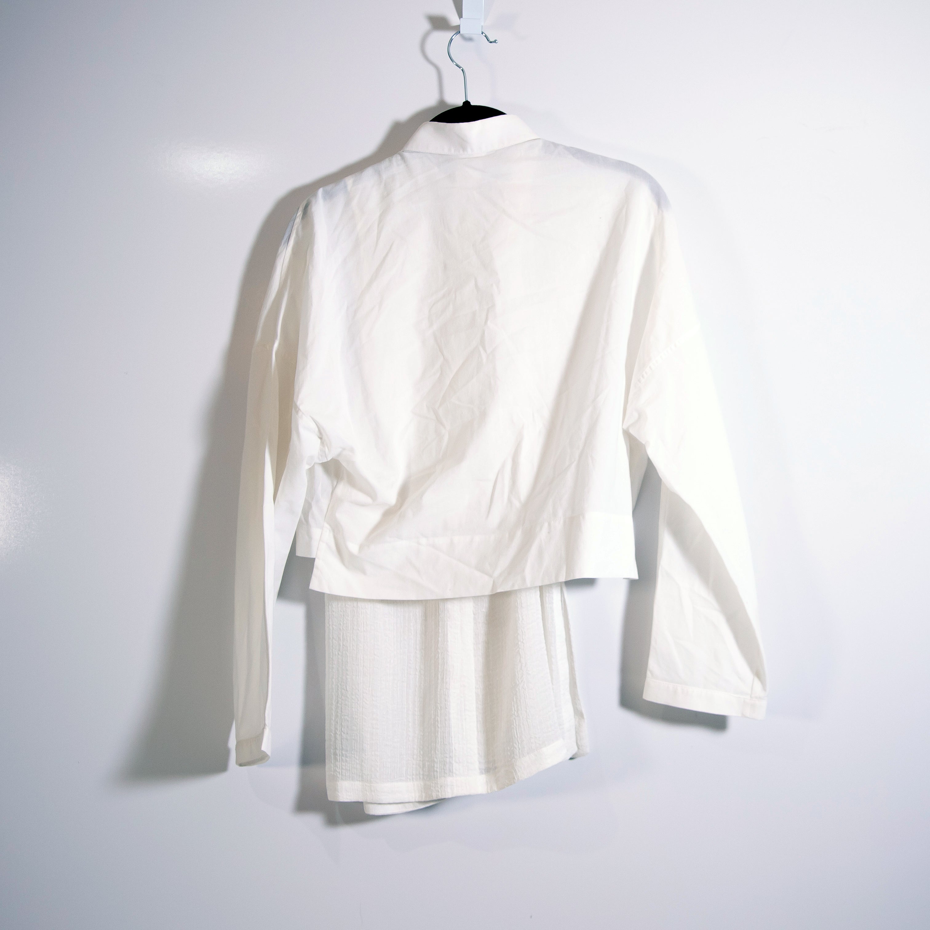 Helmut Lang Women's Mixed Media Collared Button Down Collared Long Sleeve Blouse