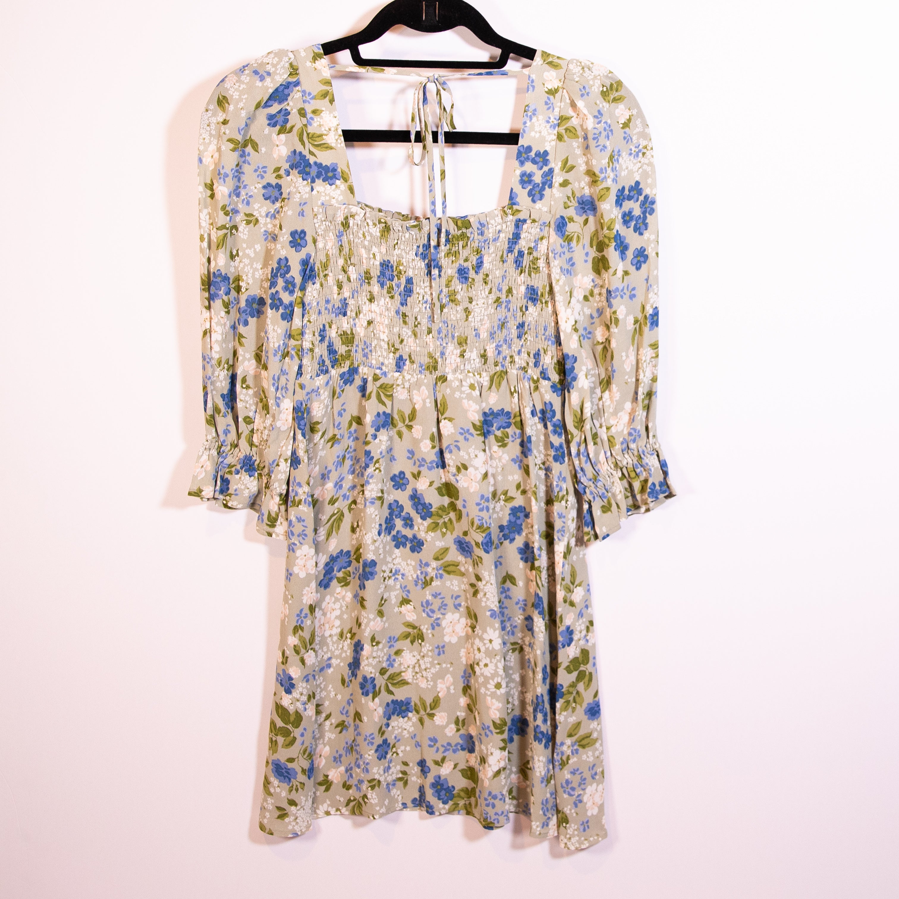 Reformation Zaria Chiffon Smocked Bodice Half Sleeve Amie Floral Print Dress XS