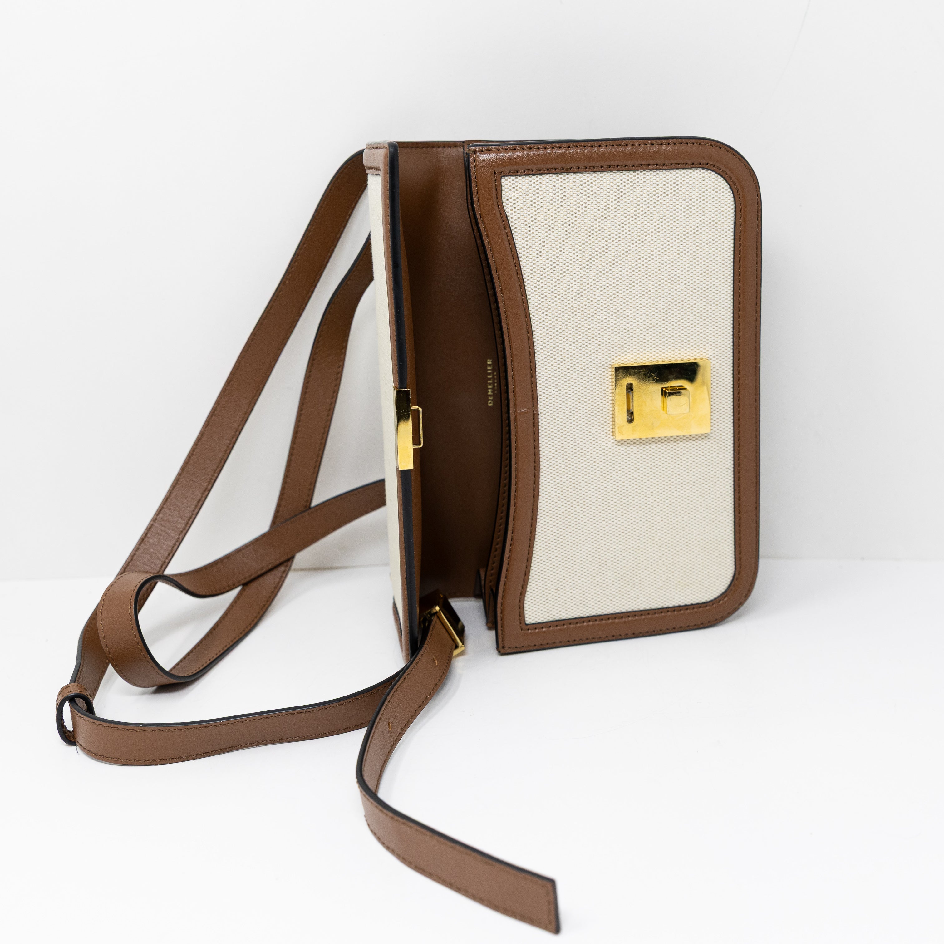 DeMellier Women's Natural Woven Genuine Leather Trim Crossbody Shoulder Bag