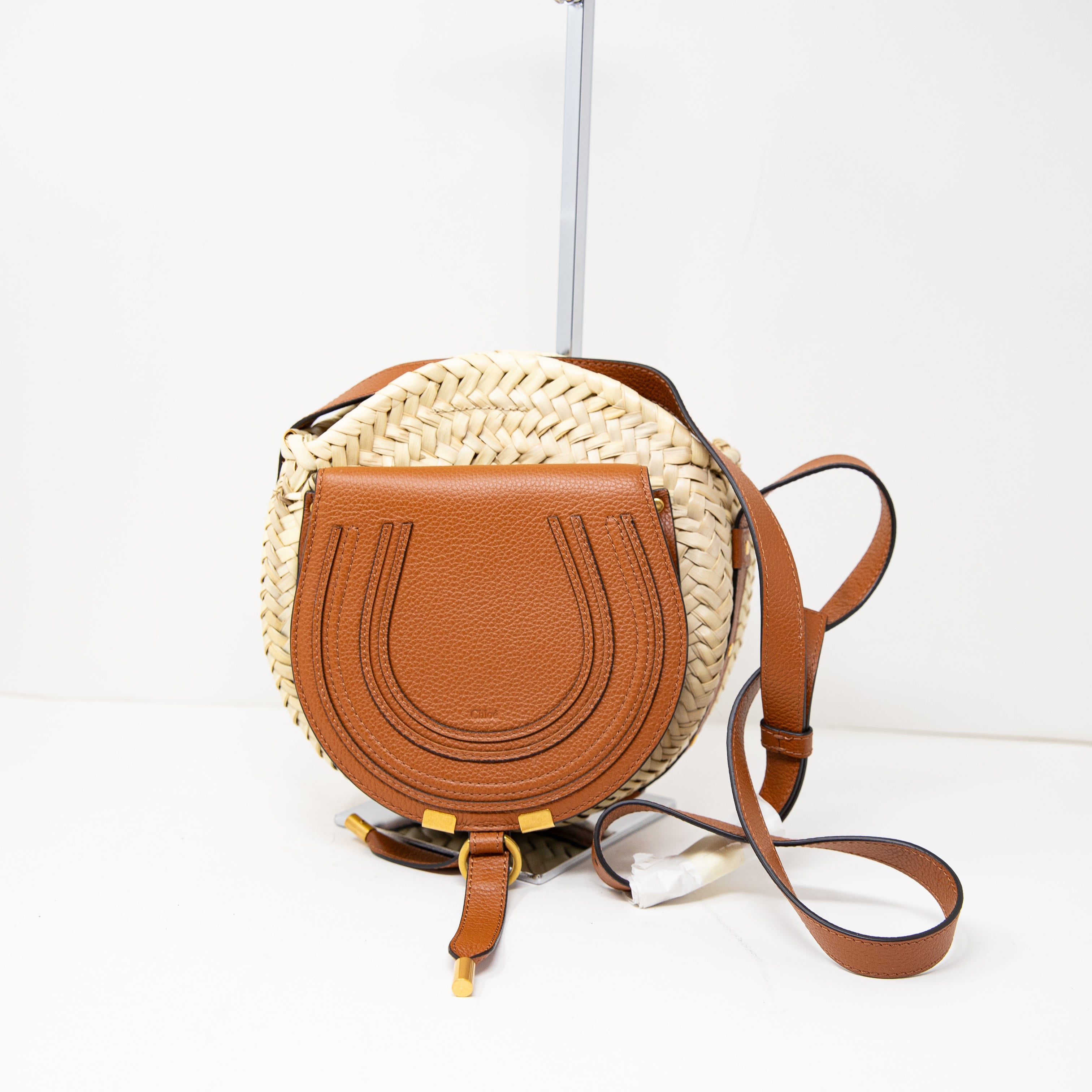 NEW Chloe Marcie Crossbody Raffia Woven Basket Leather Shoulder Purse Bag Tan