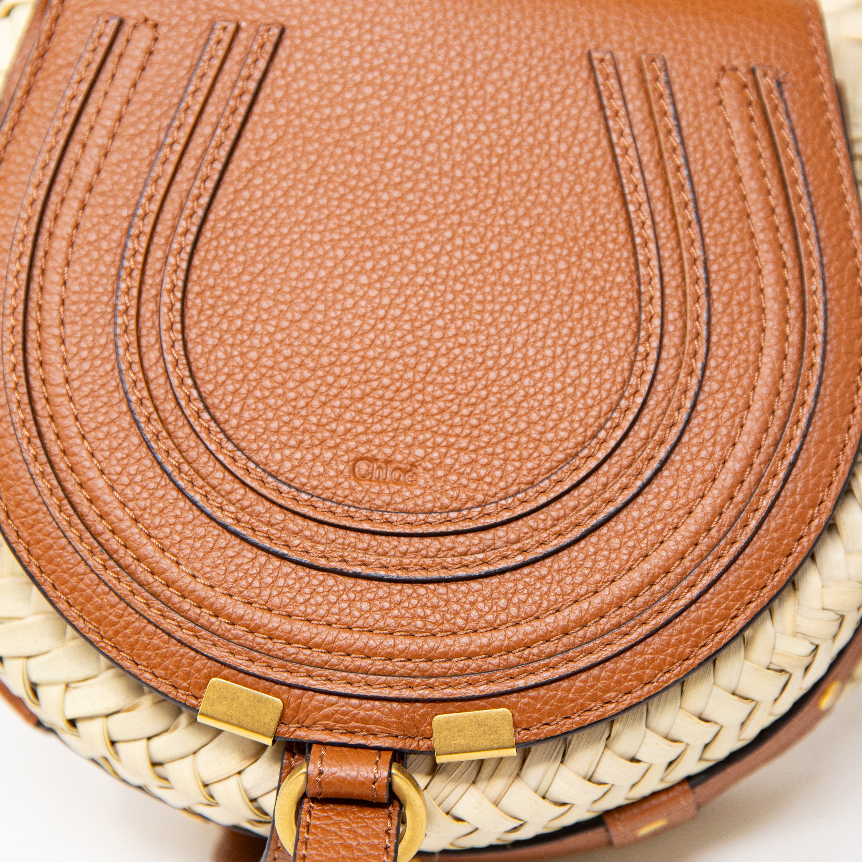 NEW Chloe Marcie Crossbody Raffia Woven Basket Leather Shoulder Purse Bag Tan