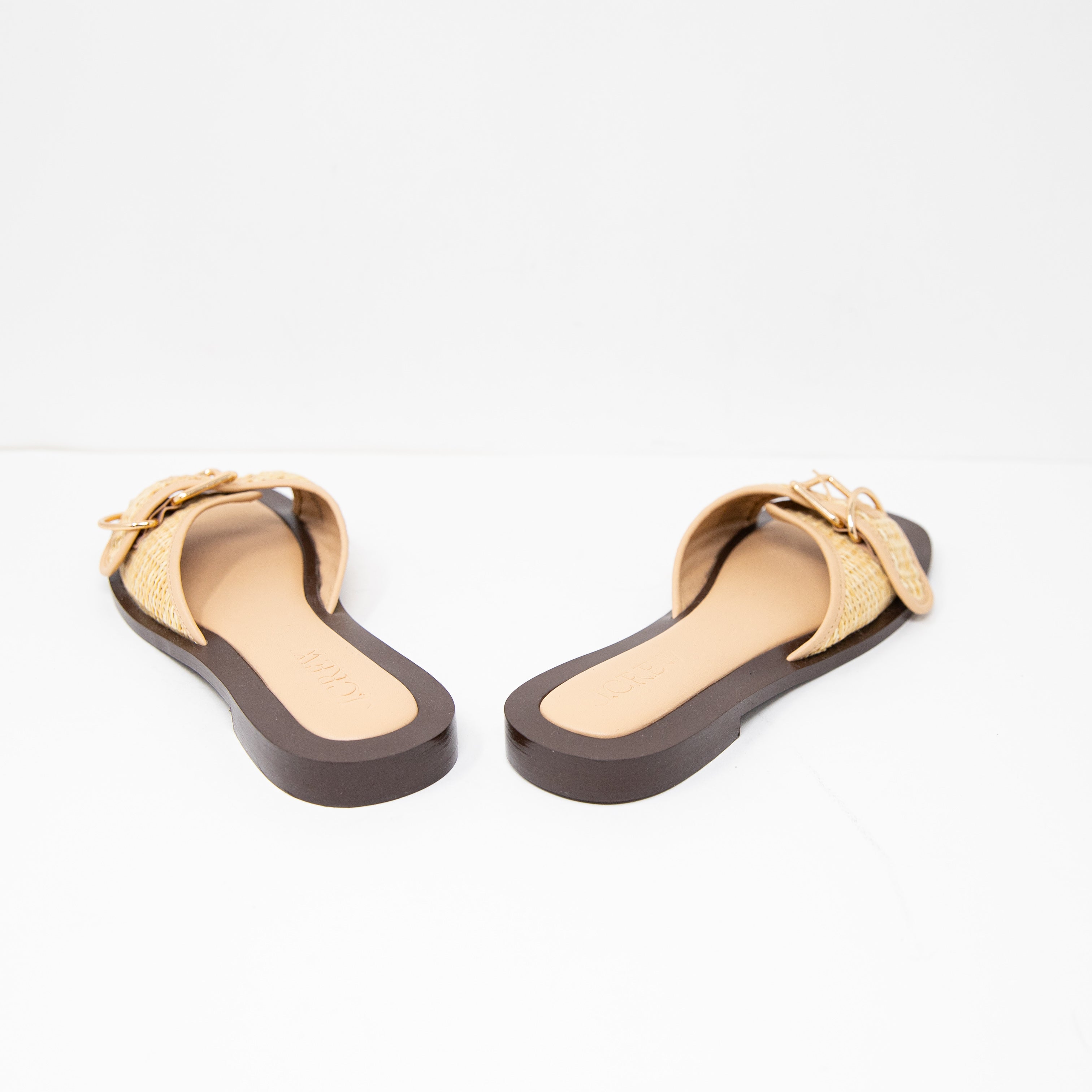 NEW J. Crew Callie Faux Raffia Woven Buckle Open Toe Slip On Flat Sandals Shoes