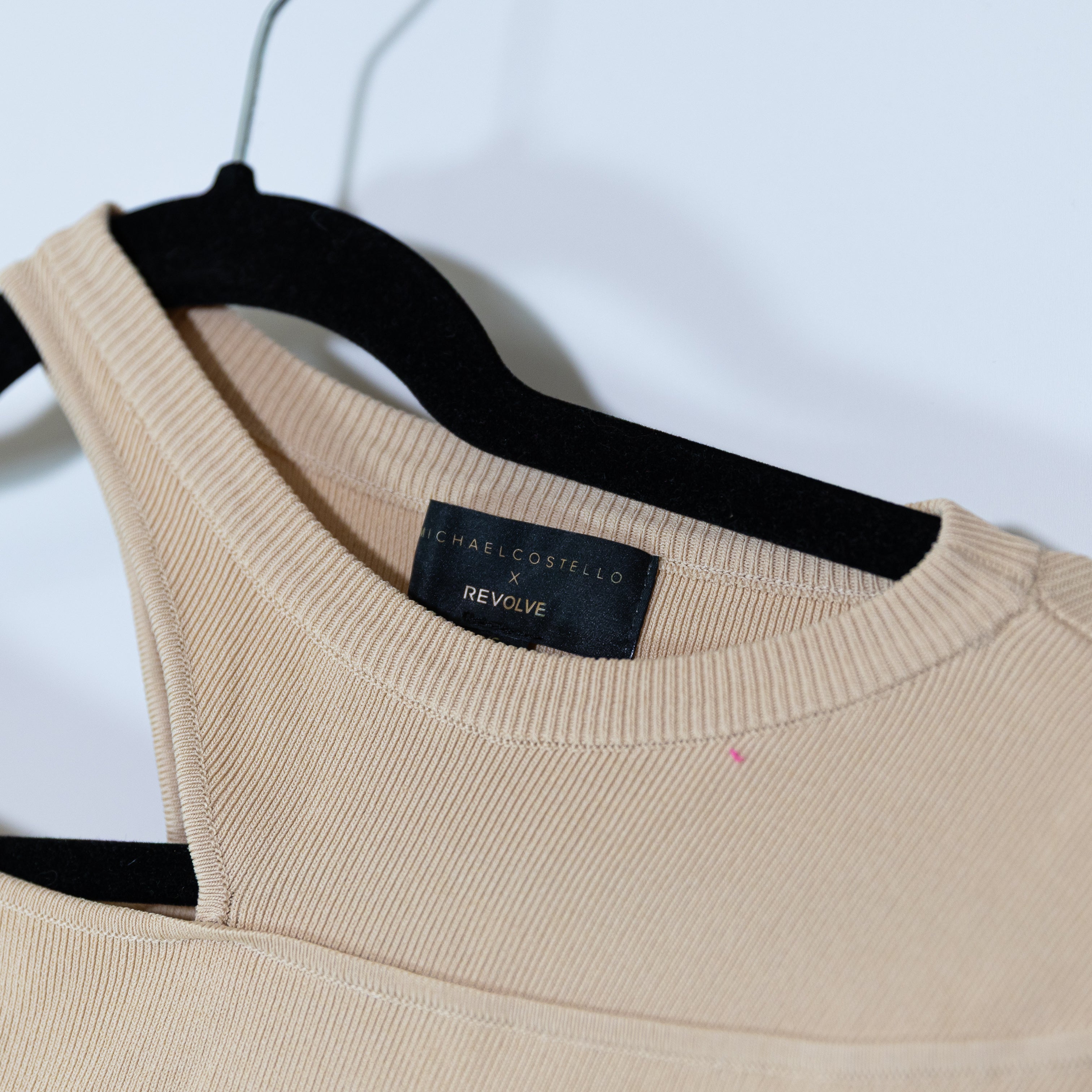 Michael Costello x Revolve Asym Cut Out Shoulder Asymmetric Dolman Sweater Nude
