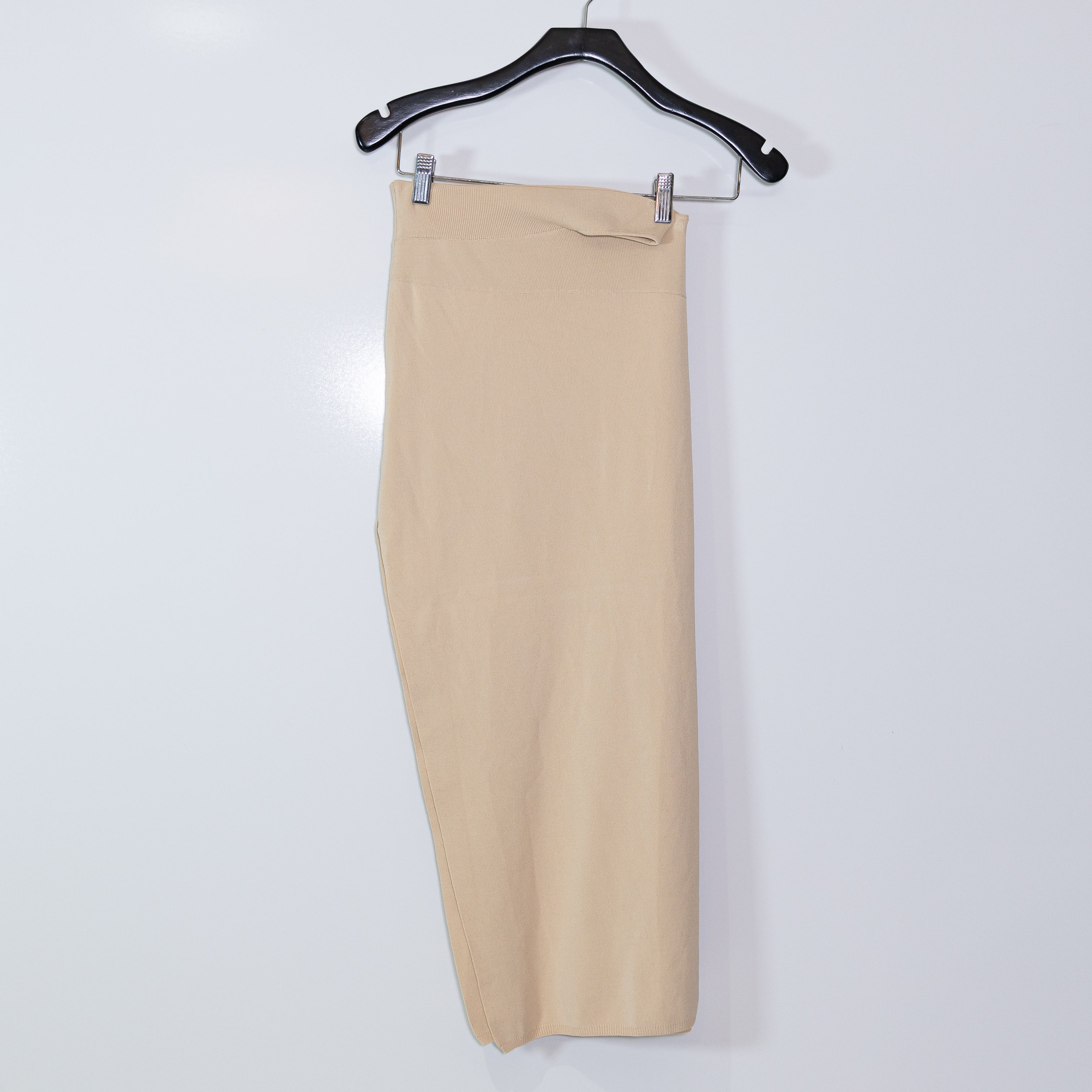 Michael Costello x Revolve Cut Out Waist Knit Stretch Straight Midi Skirt Nude