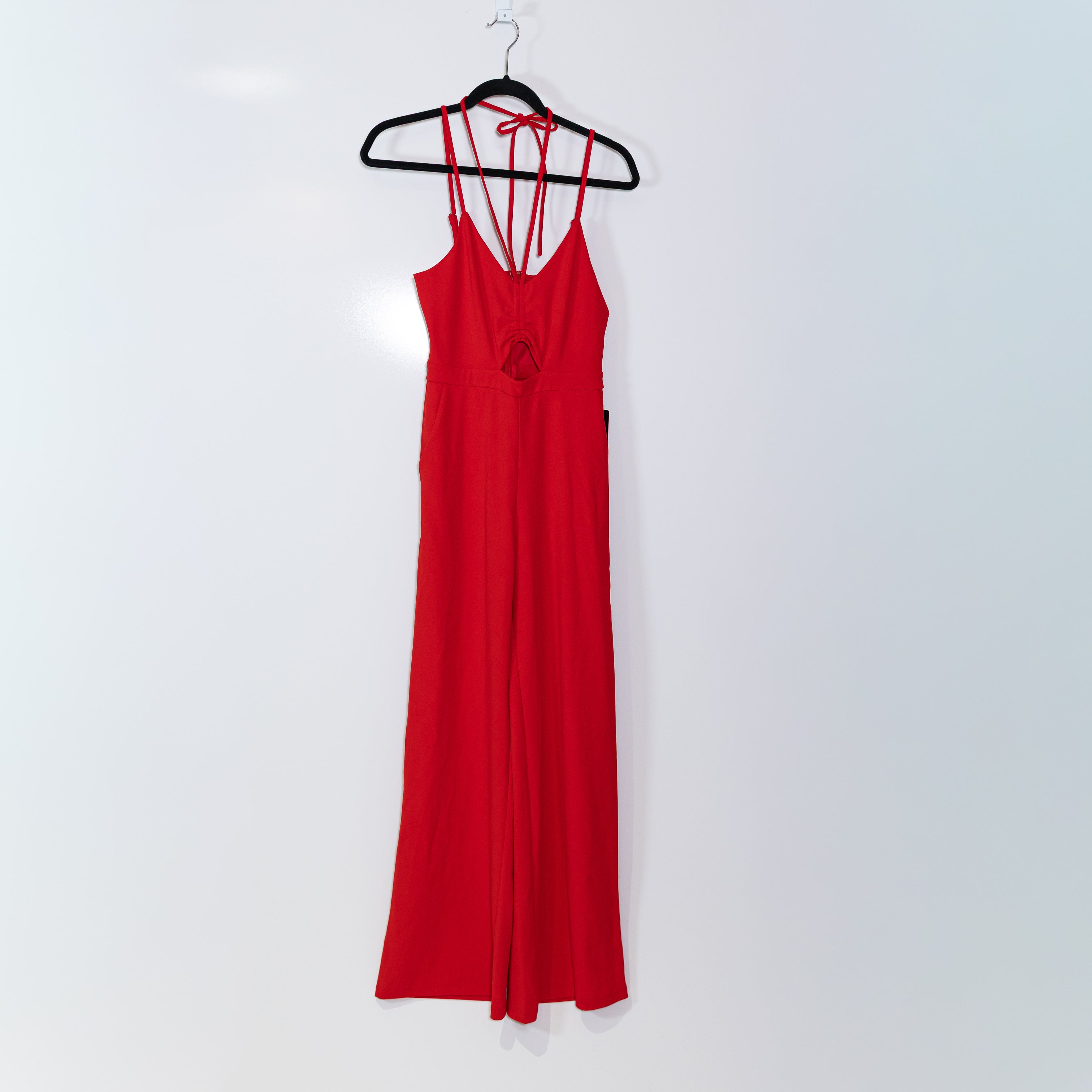 NEW Express Cut Out Ruched Bodice Wide Leg Jumpsuit Jumper Red 2