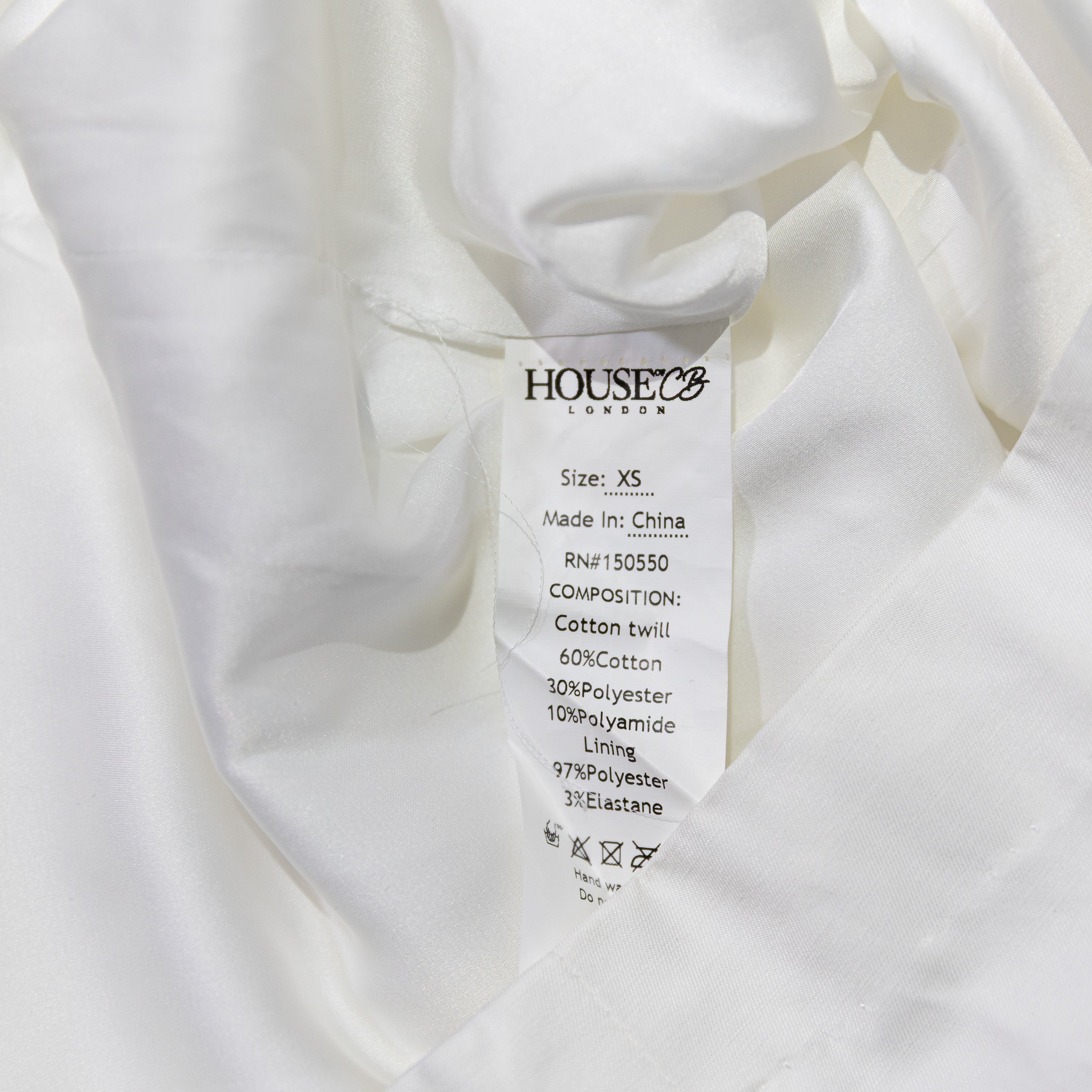 House Of CB Jadore Cotton Poplin Stretch Long Sleeve Mini Dress Solid White XS