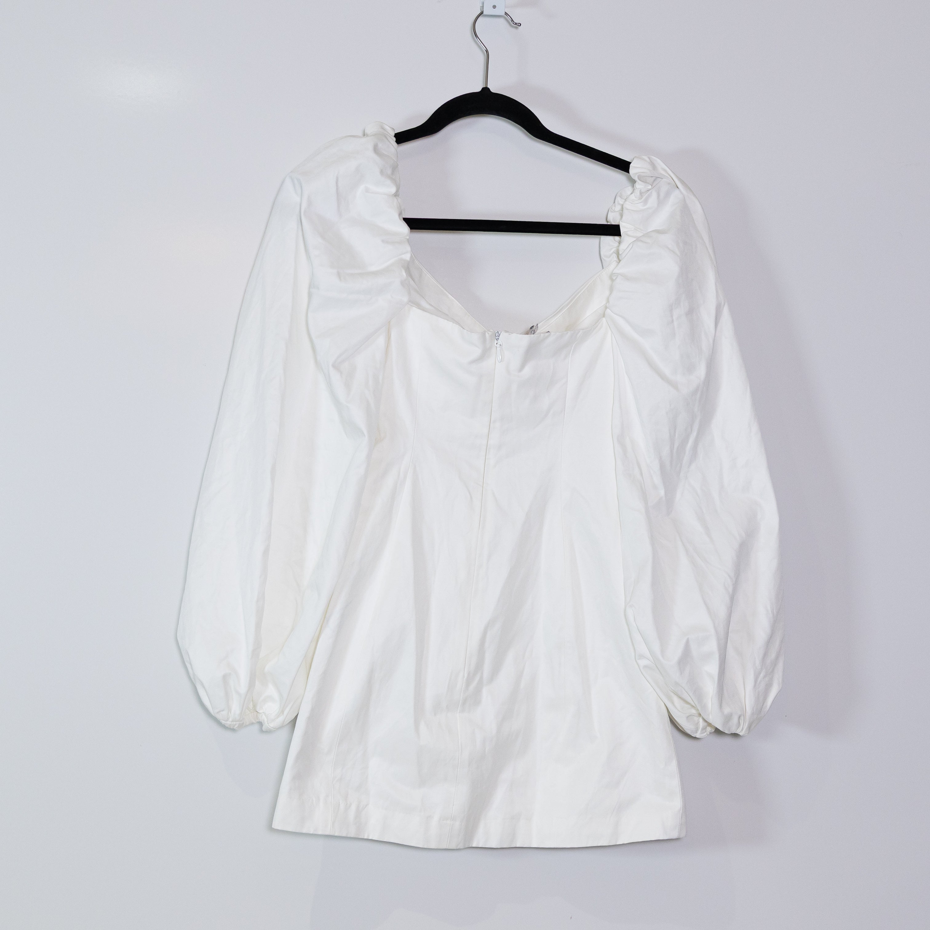 House Of CB Jadore Cotton Poplin Stretch Long Sleeve Mini Dress Solid White XS