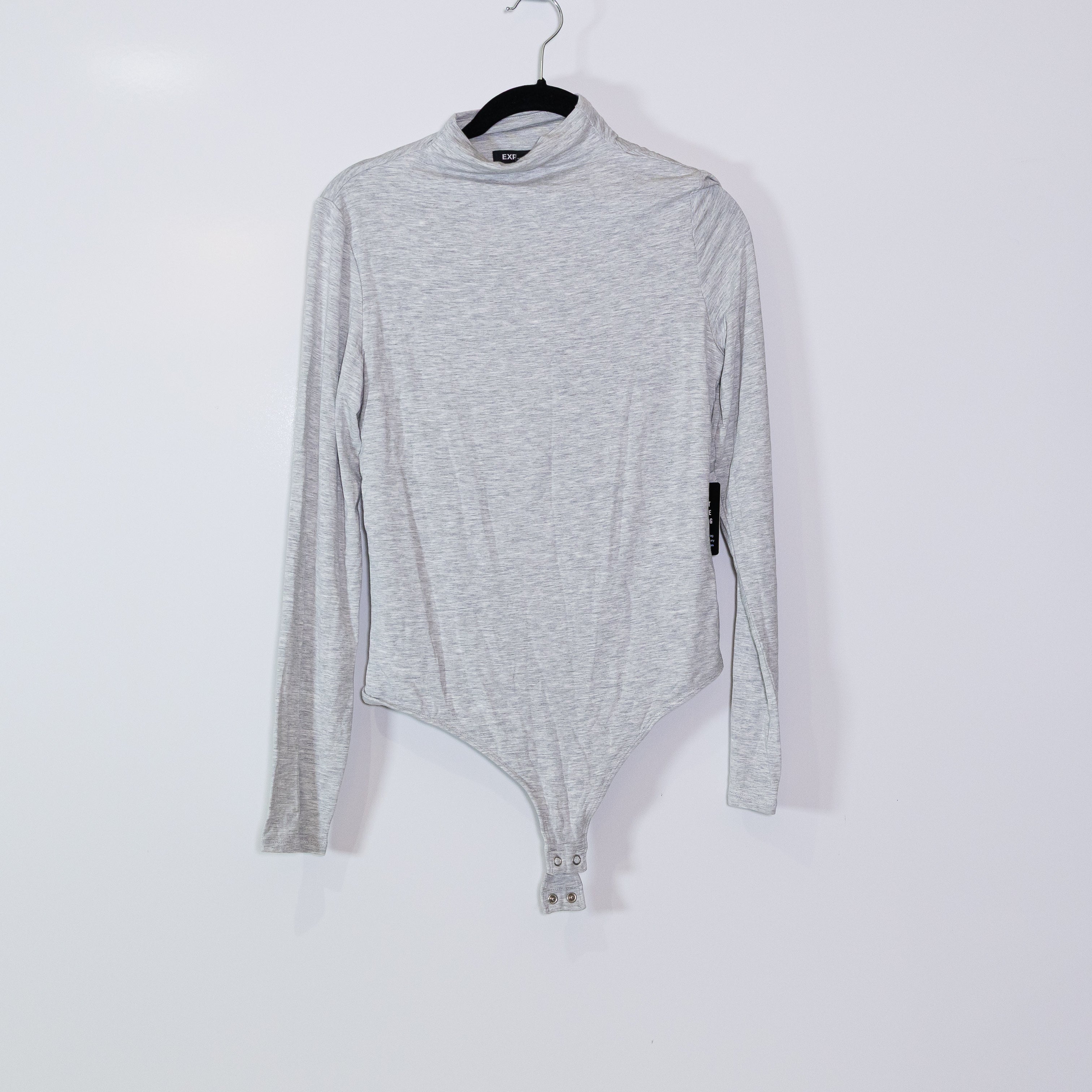 NEW Express Jersey Knit Stretch Mock Neck Long Sleeve One Piece Bodysuit Gray M
