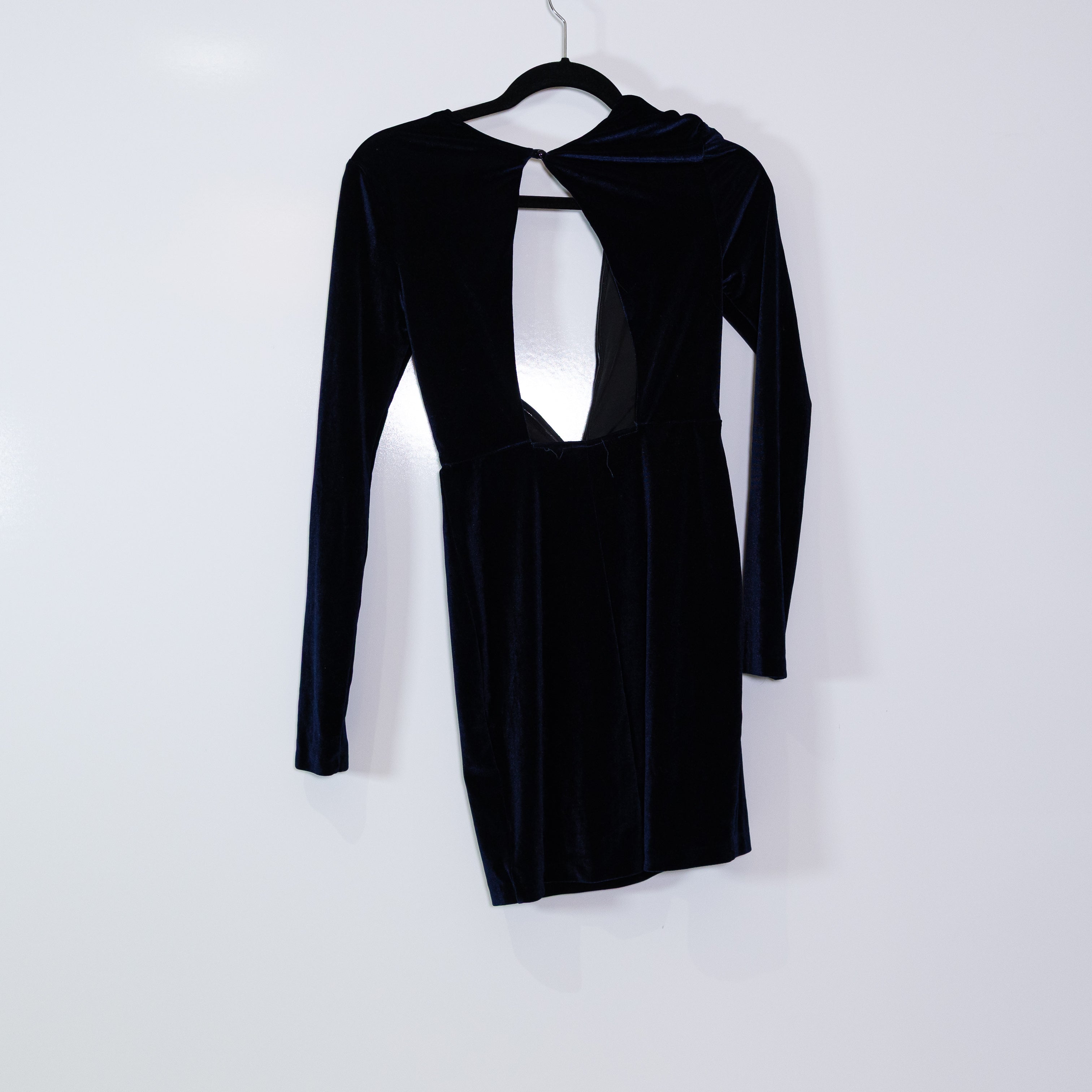 NEW Nasty Gal Velvet Velour Cut Out Long Sleeve Cocktail Party Mini Dress Blue