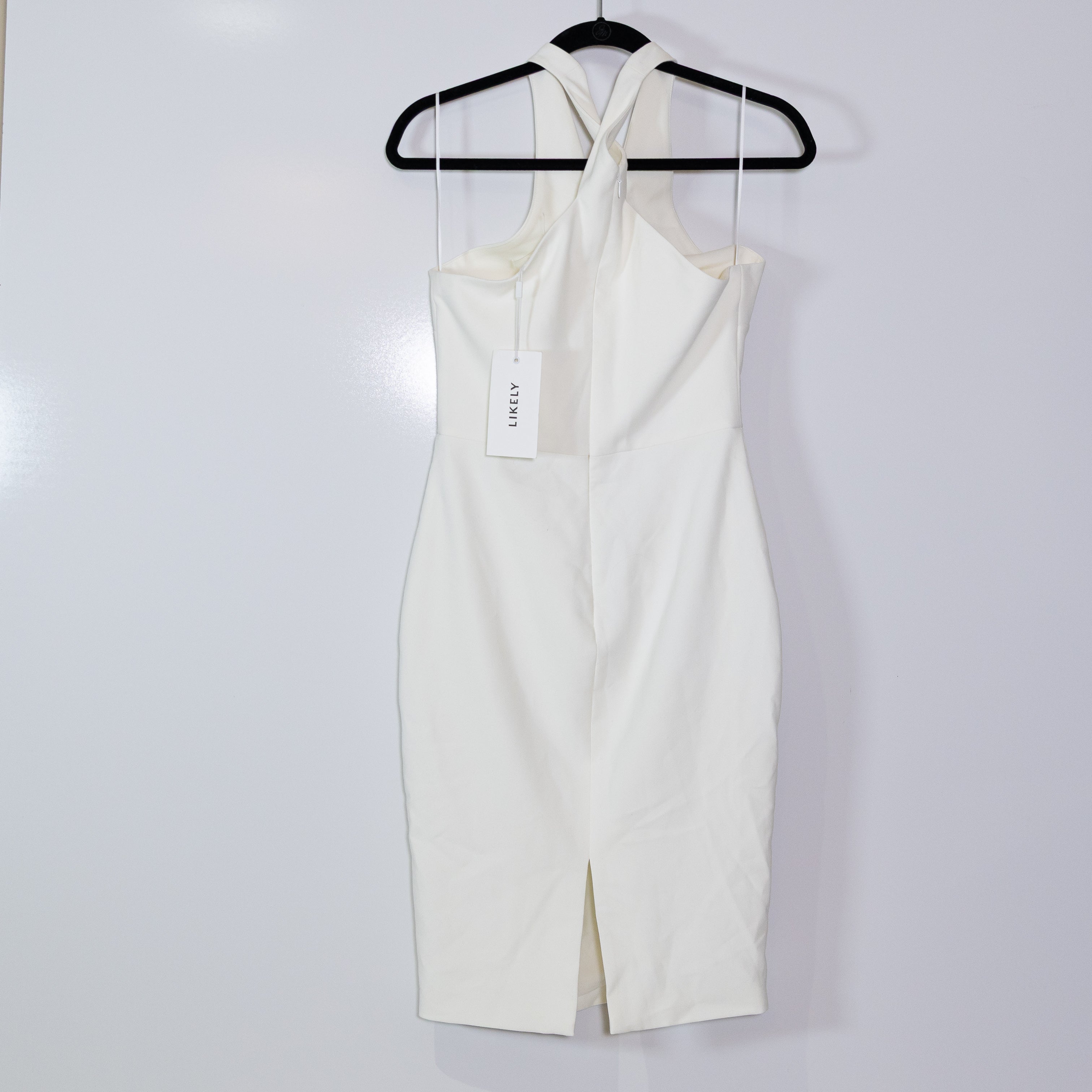NEW Likely Carolyn Halterneck Sleeveless Sheath Cocktail Party Midi Dress White
