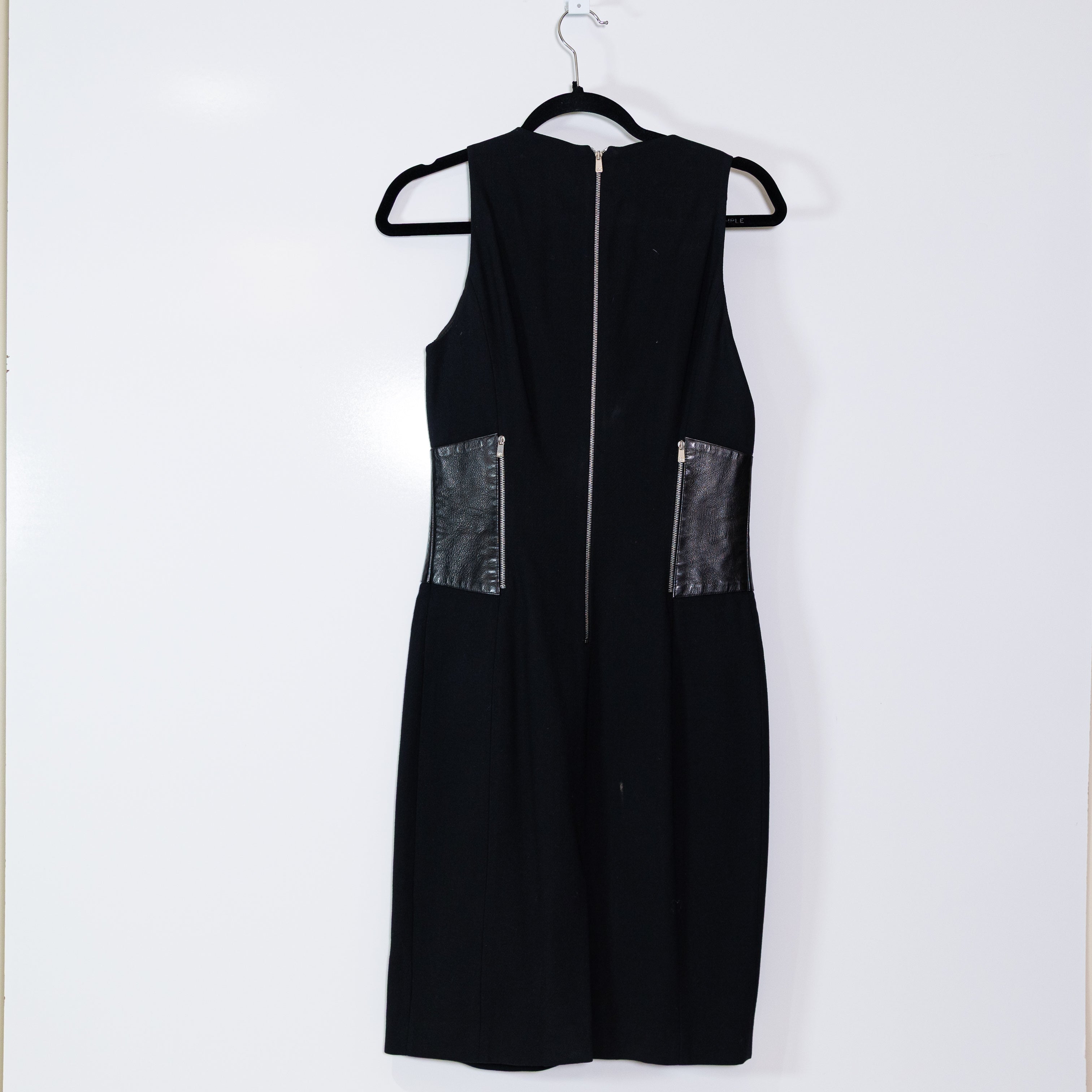 Michael Kors Women's Made In Italy Sleeveless Wool Leather Panel Shift Dress 6