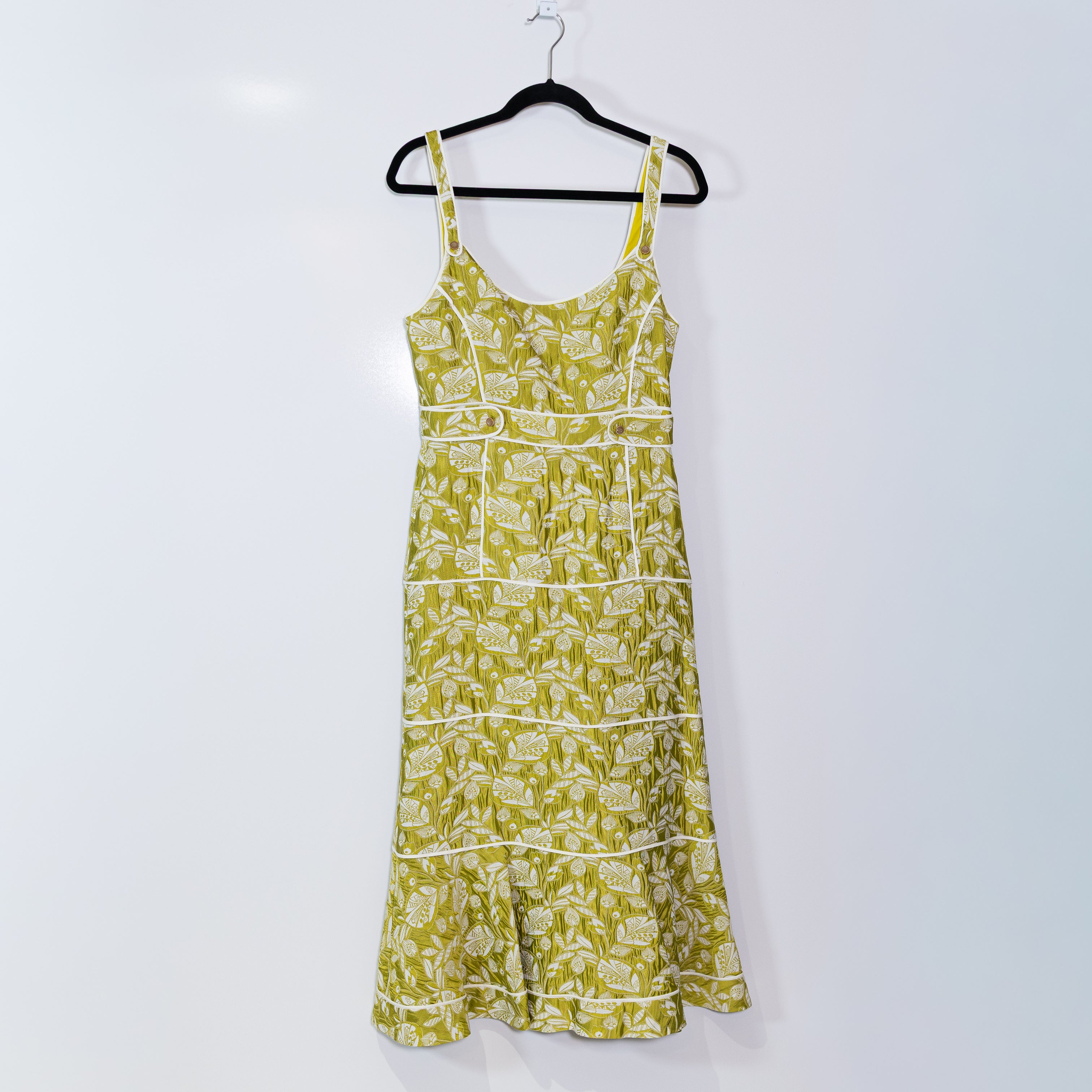 Alexis Bond Tiered Pullover Scoop Neck Sleeveless Tank Midi Dress Paille Green M