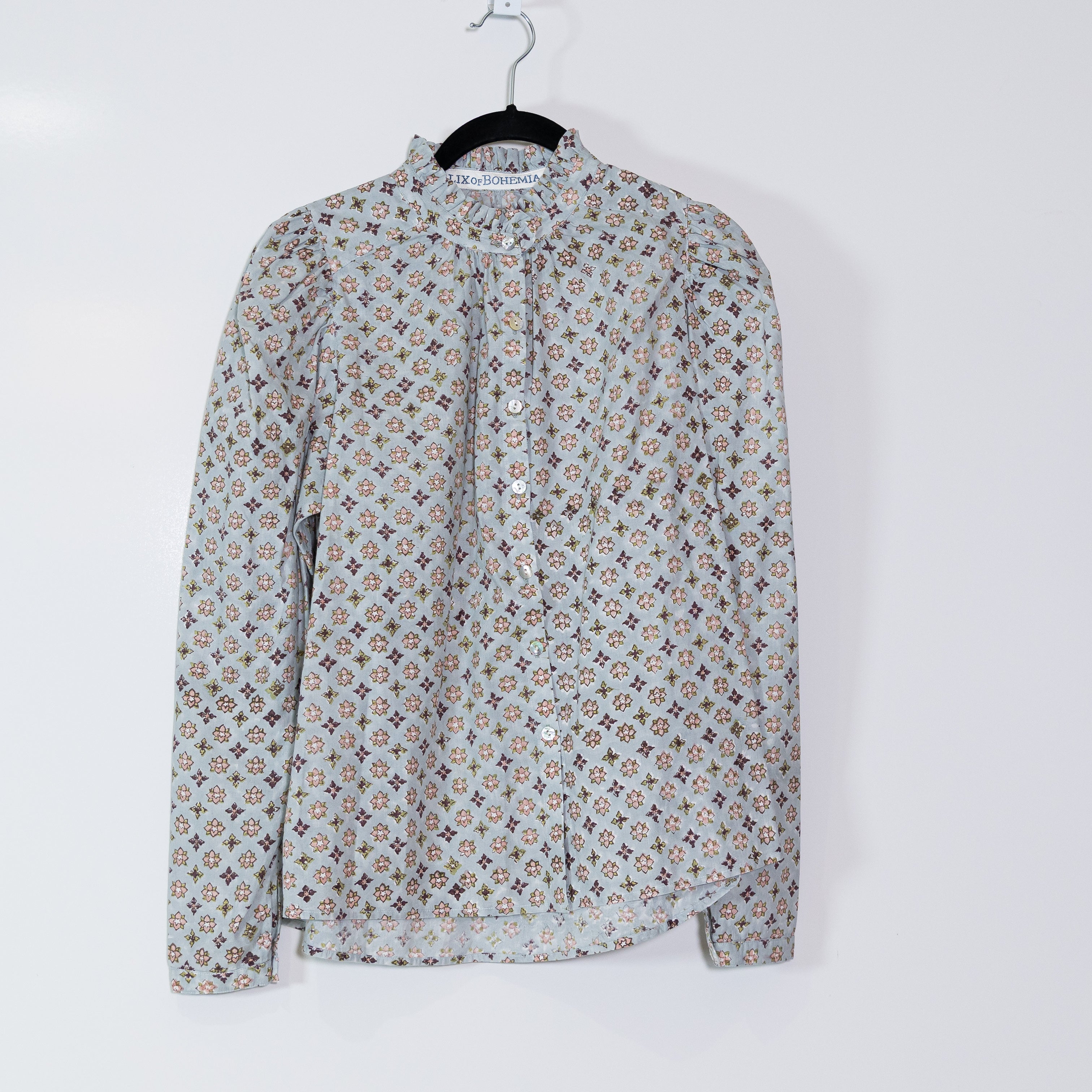 Alix Of Bohemia Annabel Cotton Ruffle Collar Button Down Print Blouse Shirt Top