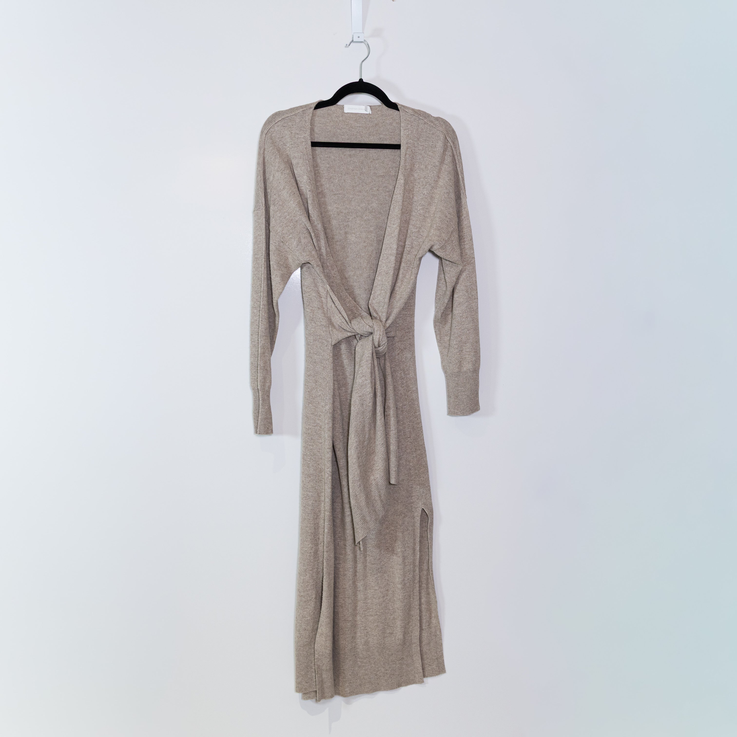 Jonathan Simkhai Skyla Wool Cotton Cashmere Knit Wrap Midi Dress Fawn Medium