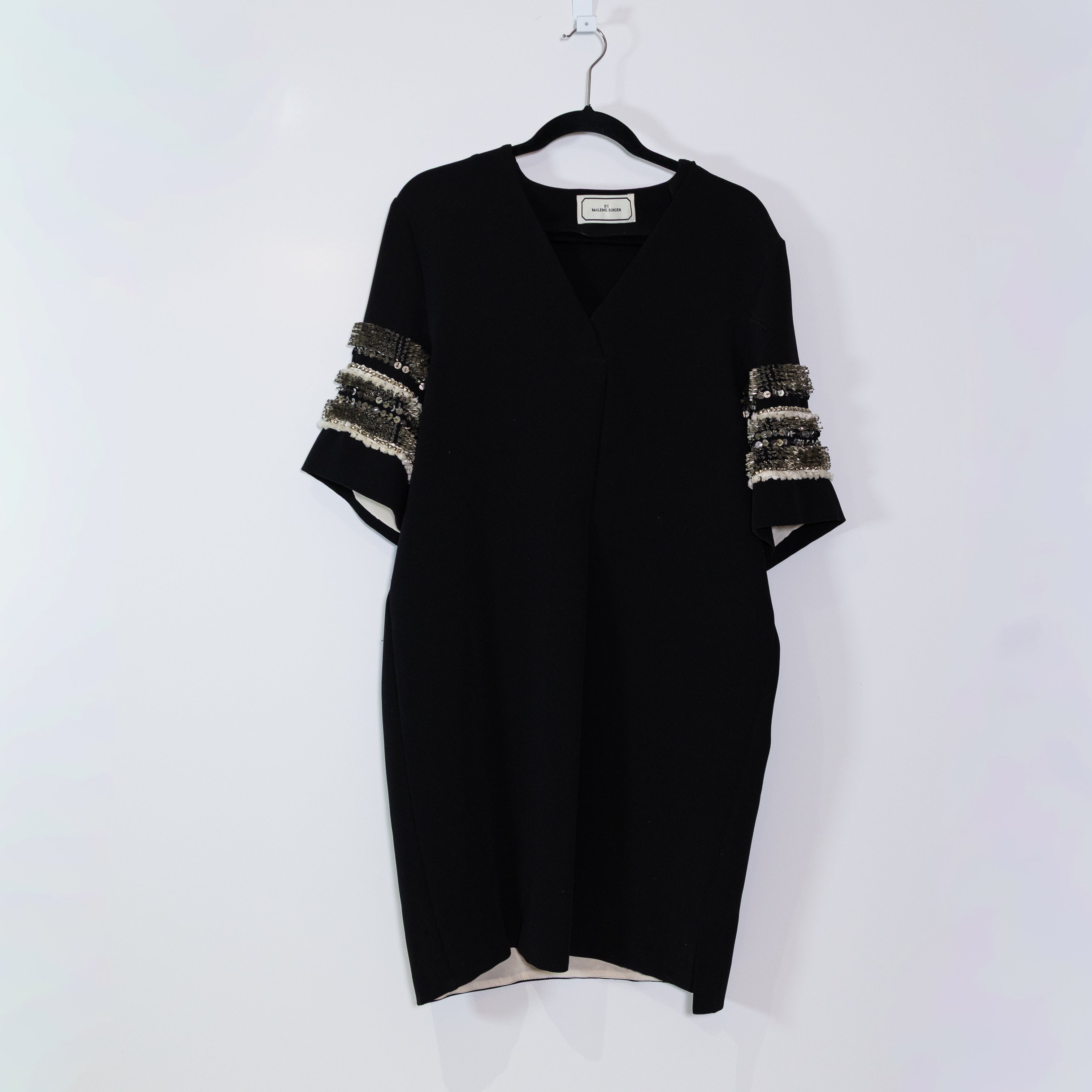 By Malene Birger Jatila Beaded Sequin Fringe Embellished Sleeve Shift Dress M