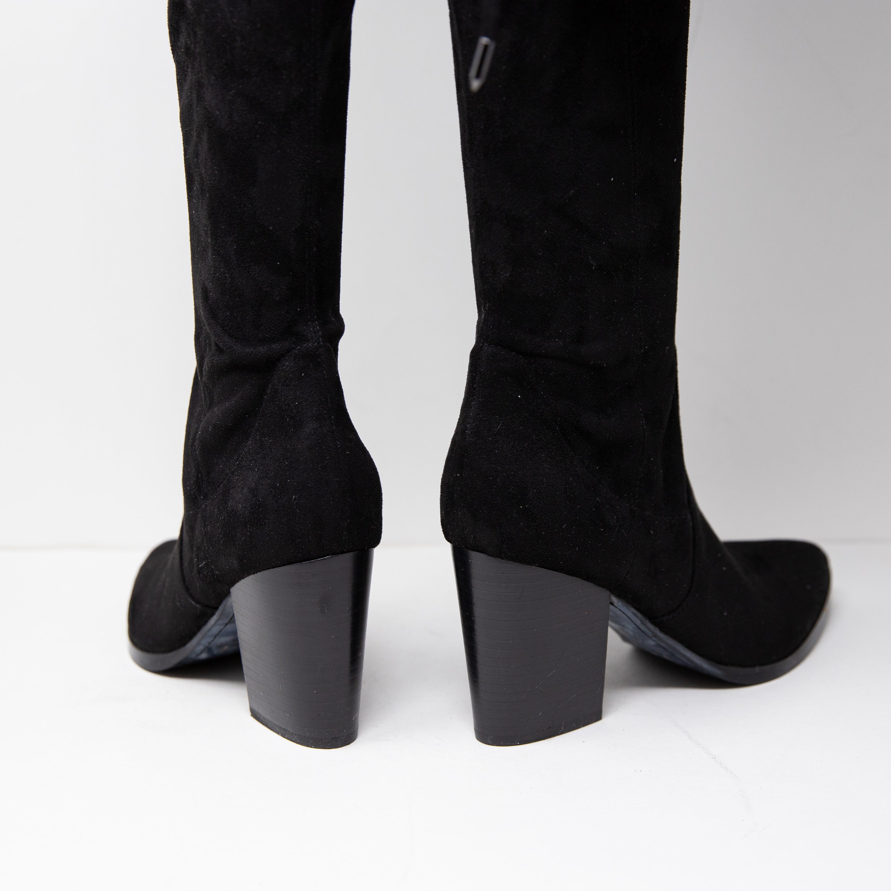 Marc Fisher Arletta Pointed Toe Block High Heel Over The Knee Boots Shoes Black