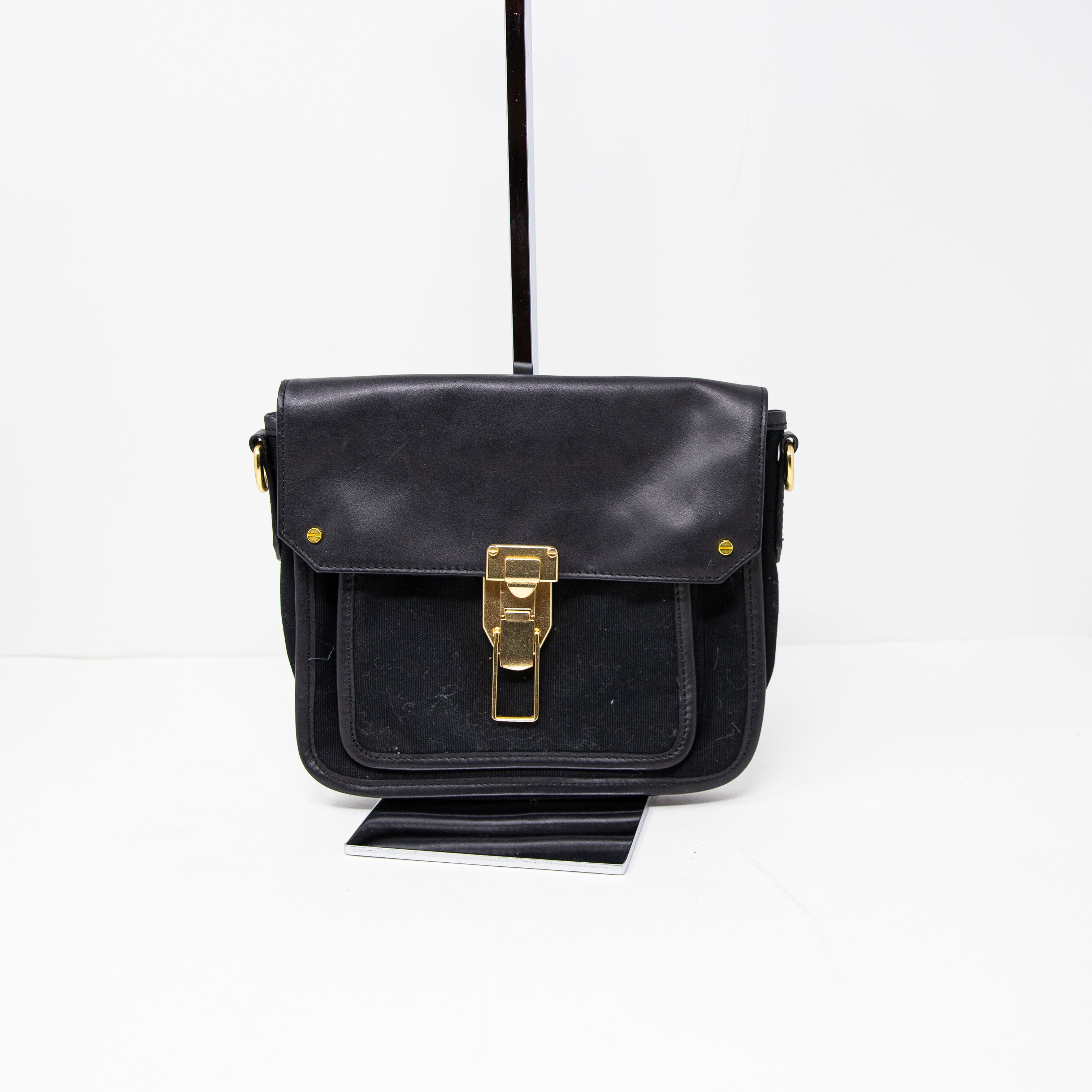 & Other Stories Genuine Leather Canvas Gold Buckle Crossbody Purse Satchel Bag