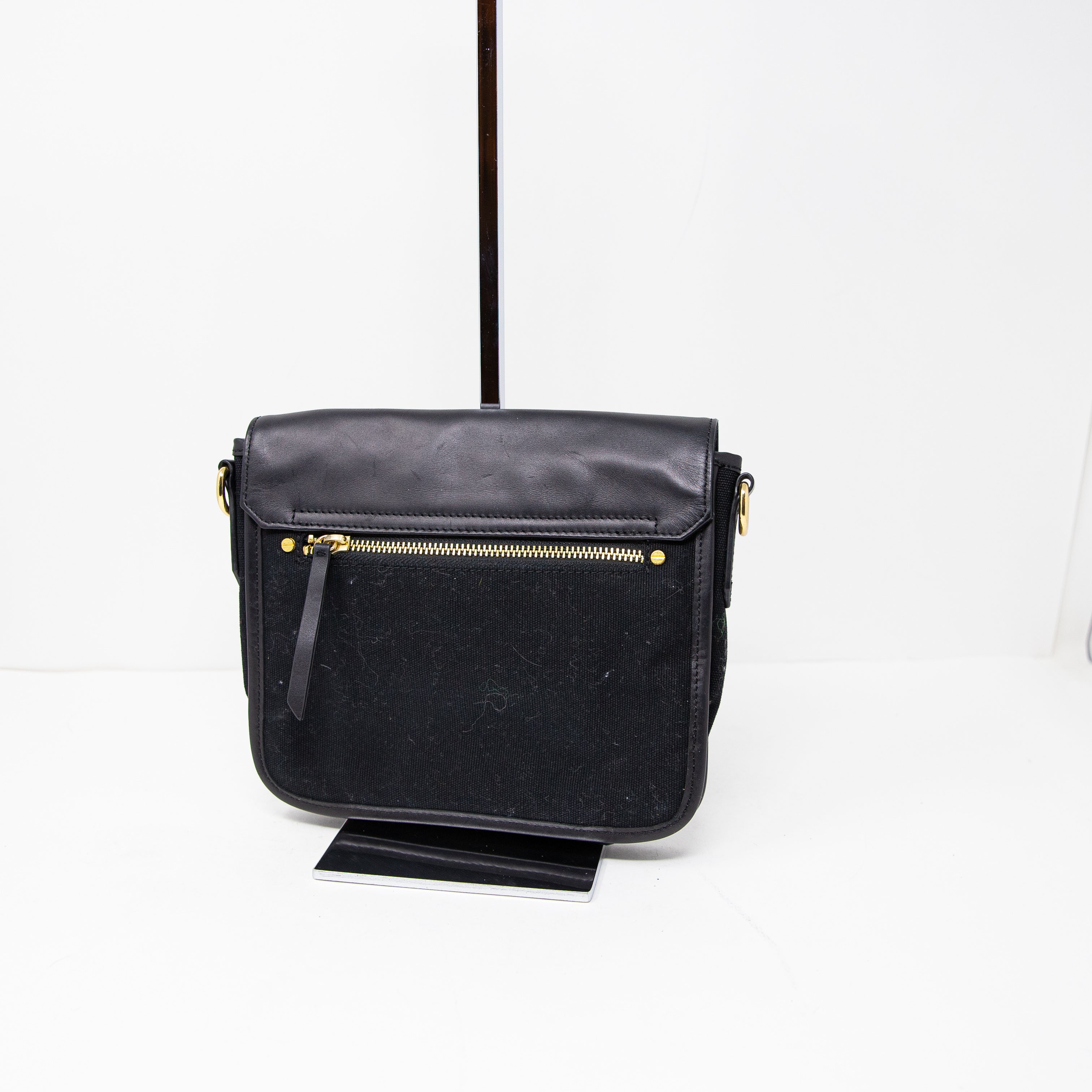 & Other Stories Genuine Leather Canvas Gold Buckle Crossbody Purse Satchel Bag