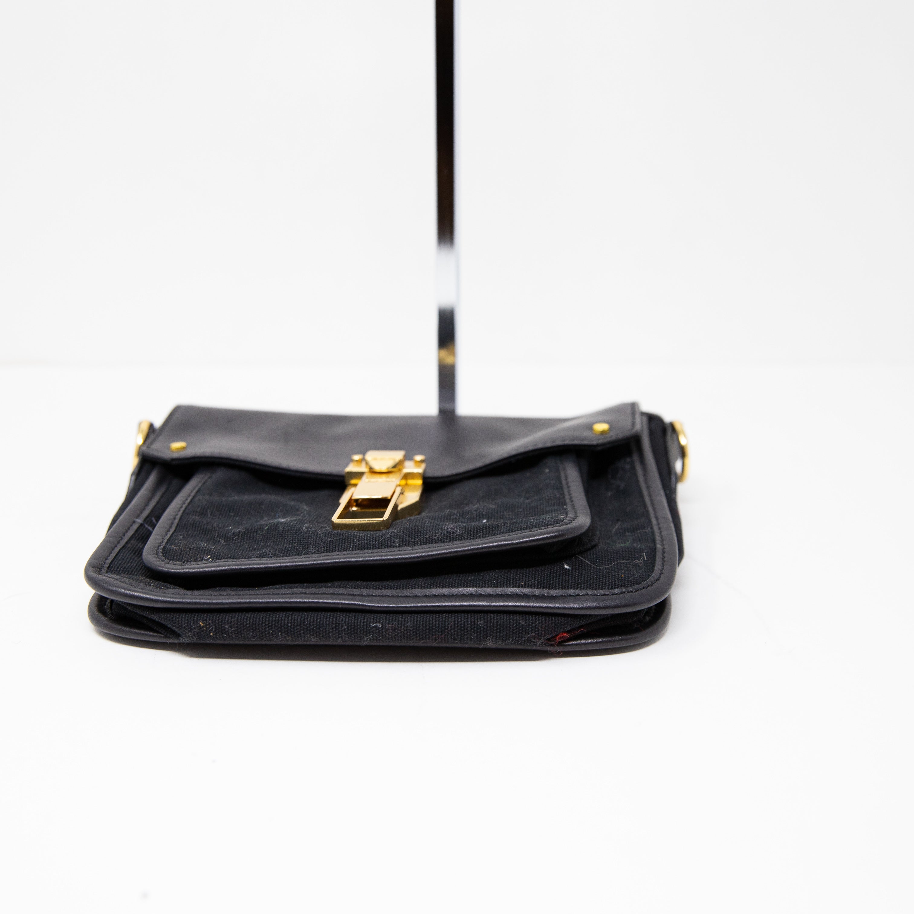 & Other Stories Genuine Leather Canvas Gold Buckle Crossbody Purse Satchel Bag