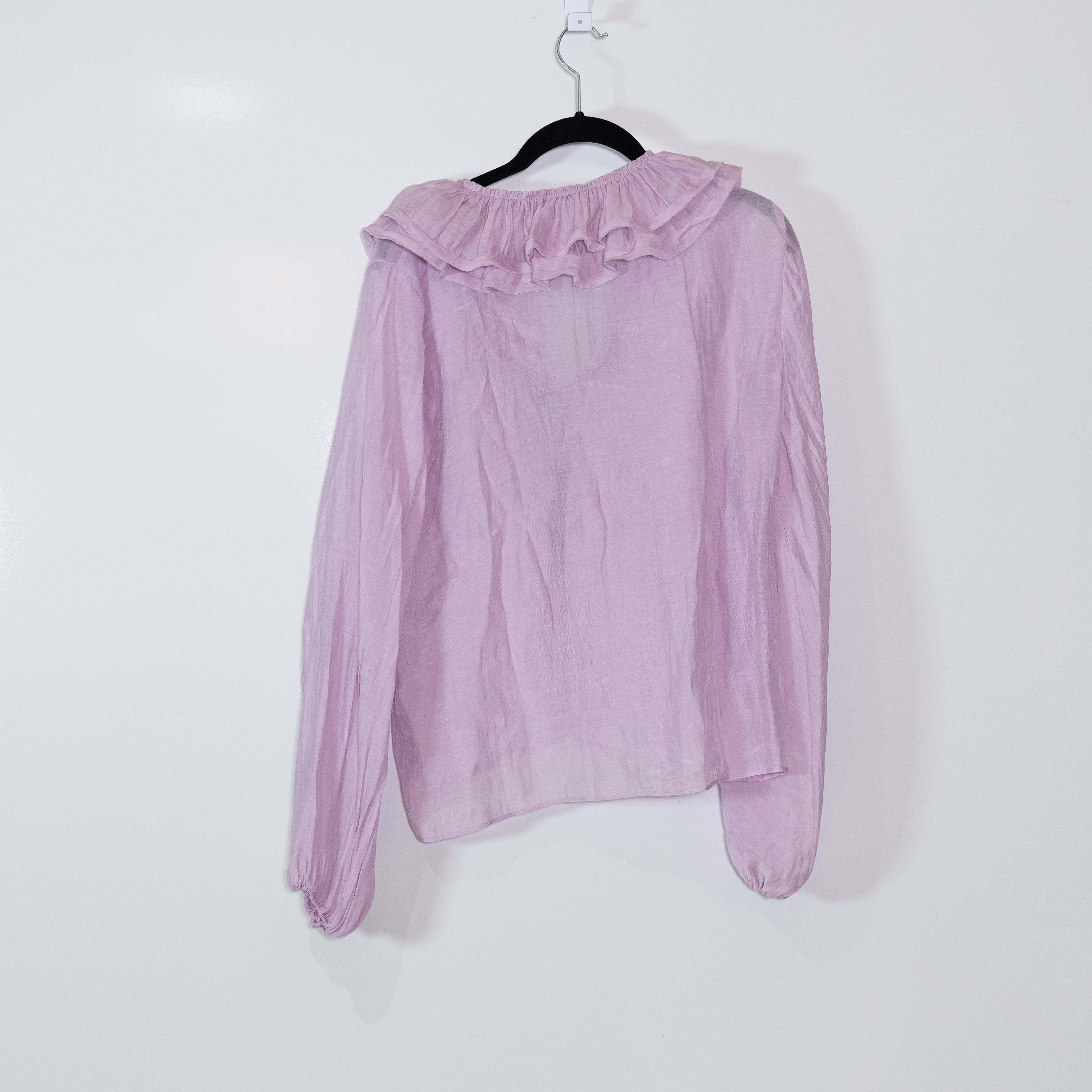 Zara Women's V Neck Flirty Ruffle Collar Long Sleeve Lightweight Blouse Purple M
