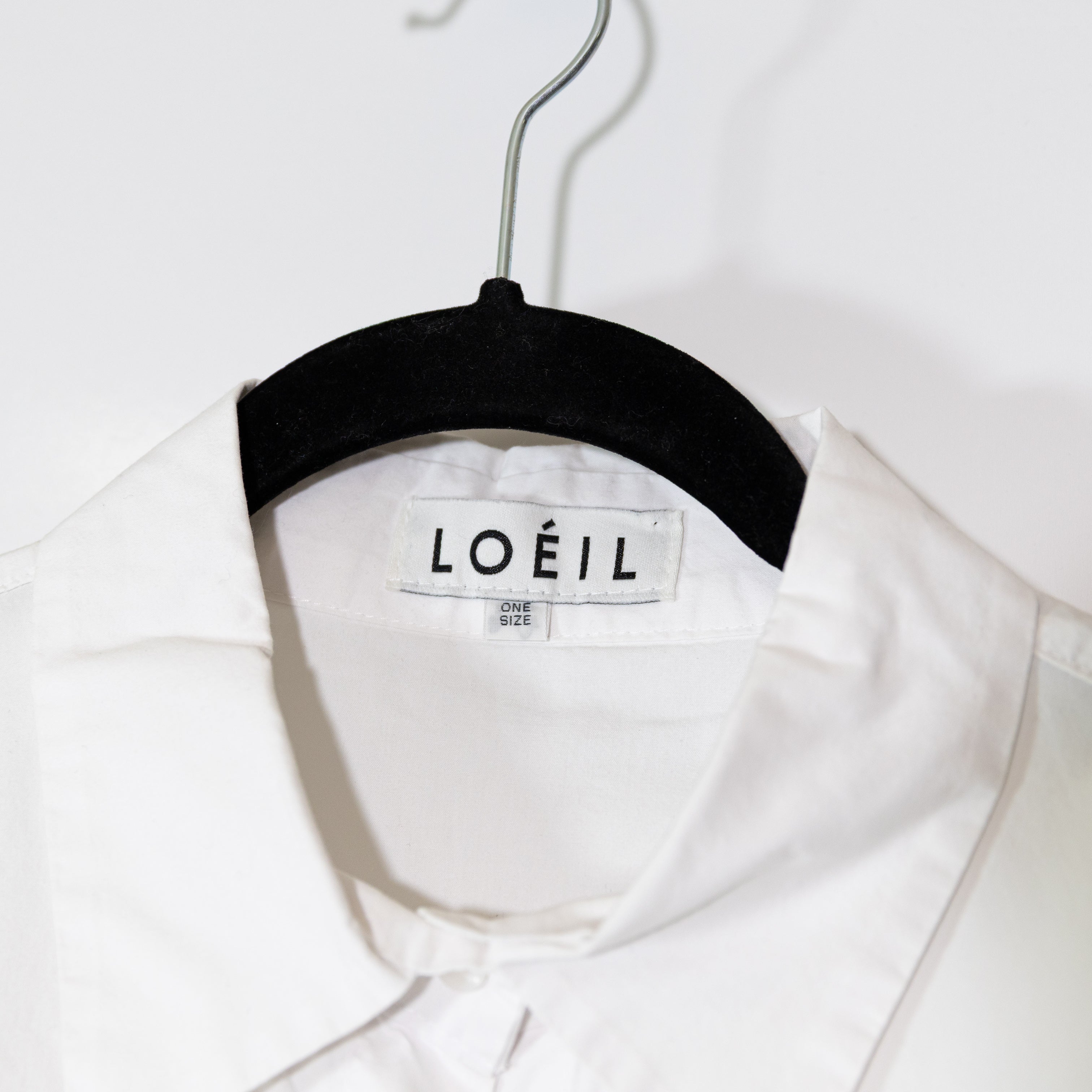 Loeil Cotton Poplin Collared Button Down Long Sleeve Blouse Shirt Top White OS
