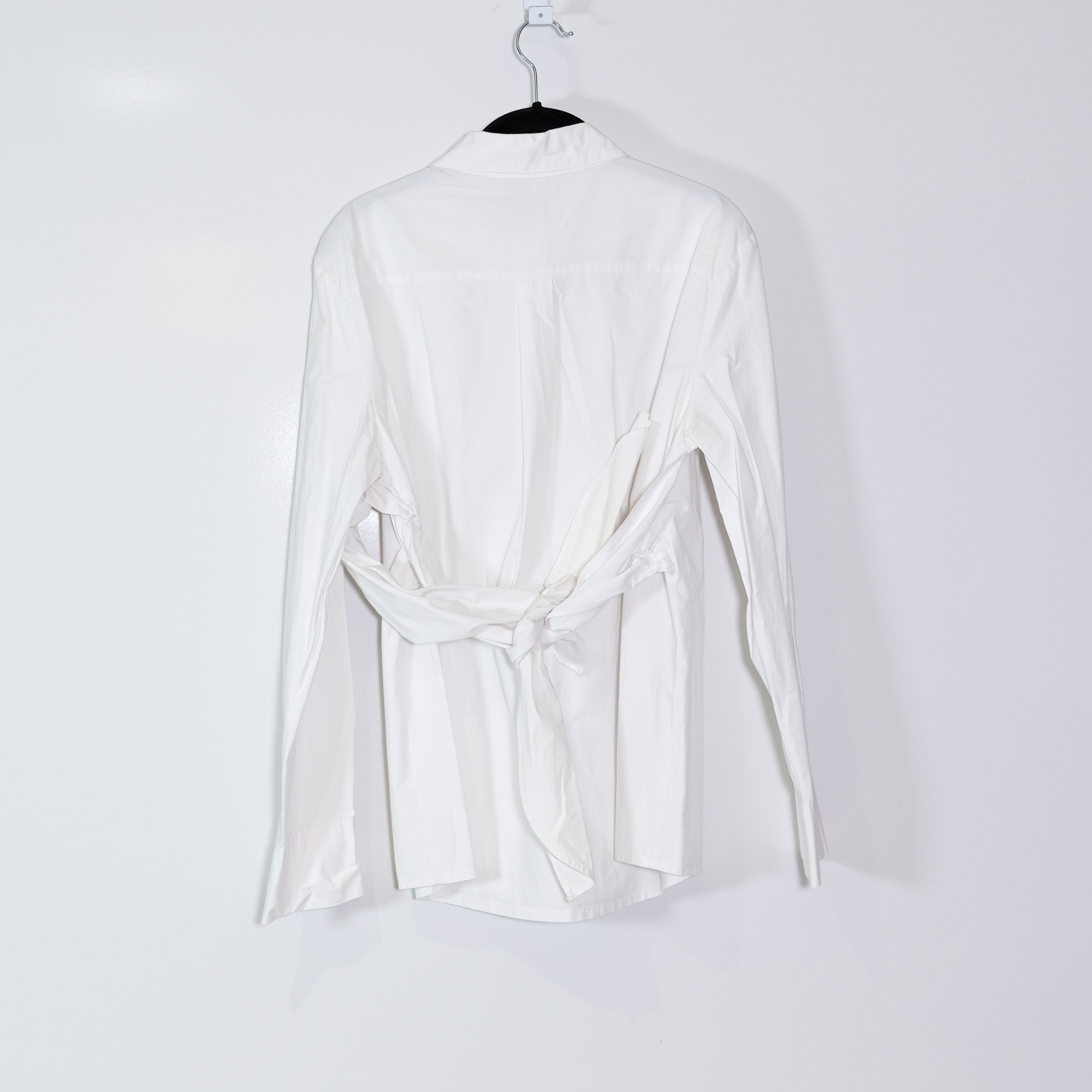 Loeil Cotton Poplin Collared Button Down Long Sleeve Blouse Shirt Top White OS