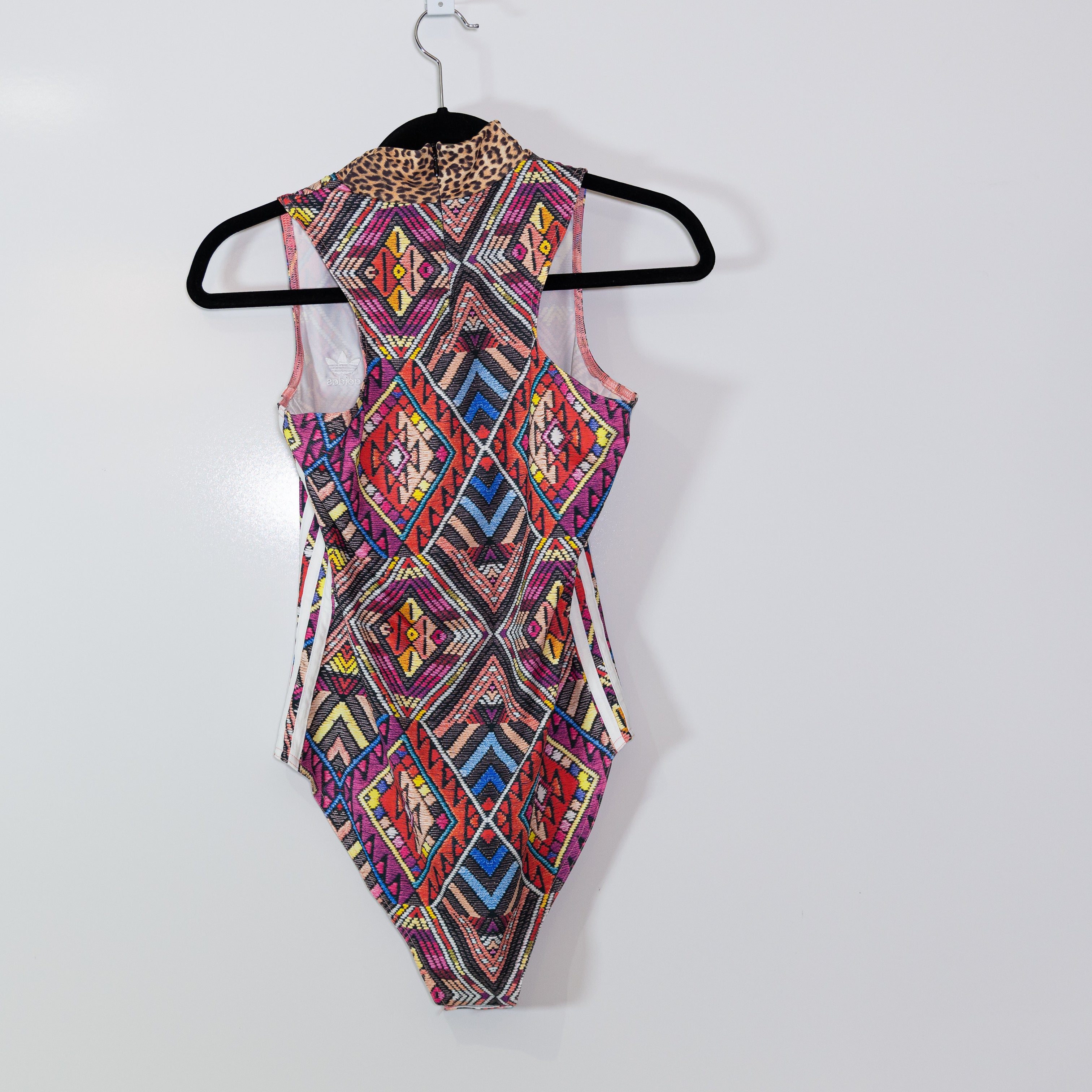 Adidas x Farm Rio Multi Color Print Pattern Sleeveless High Neck Bodysuit Shirt