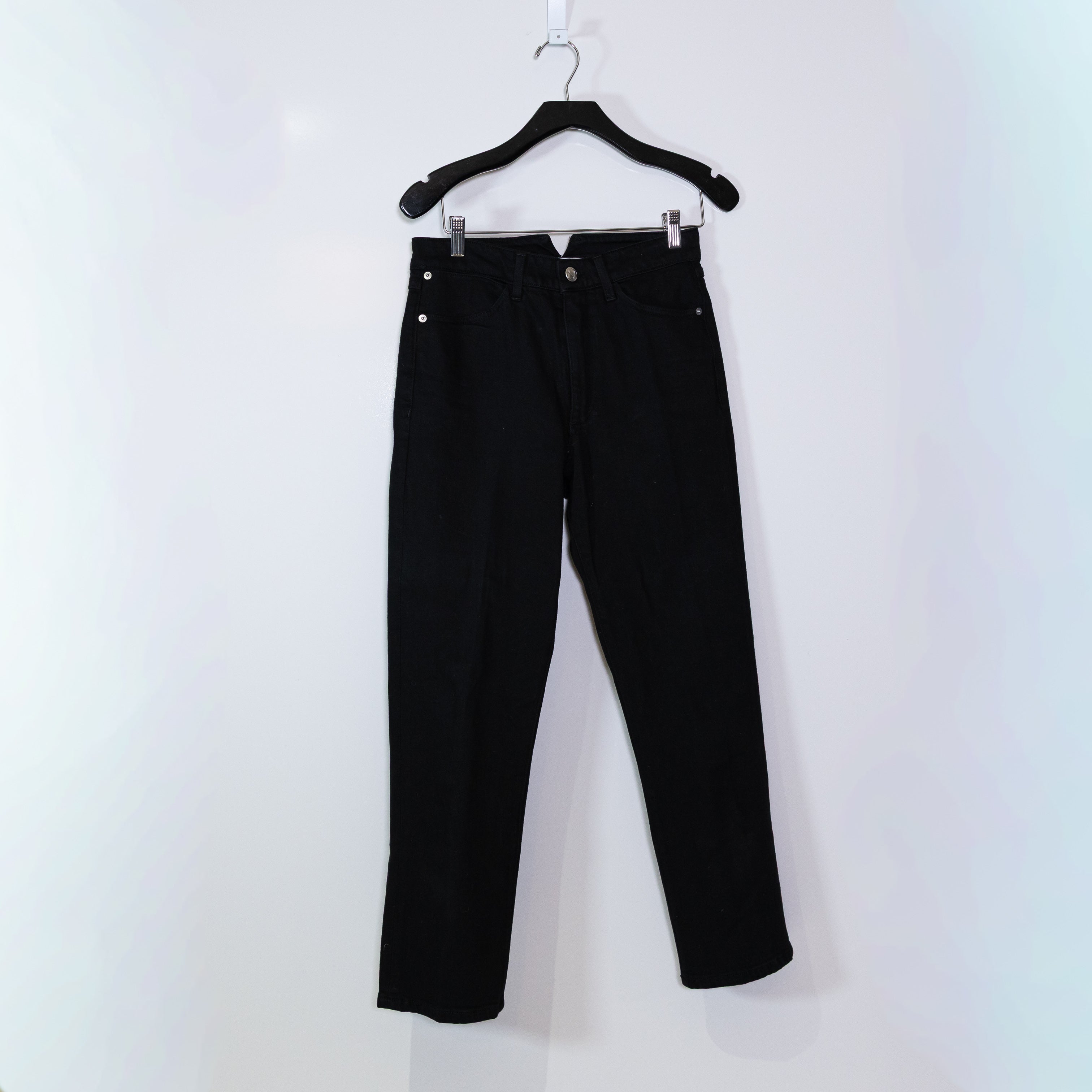 SPRWMN Skinny Straight Leg Mid Rise Cotton Stretch Denim Jeans Black Wash 27