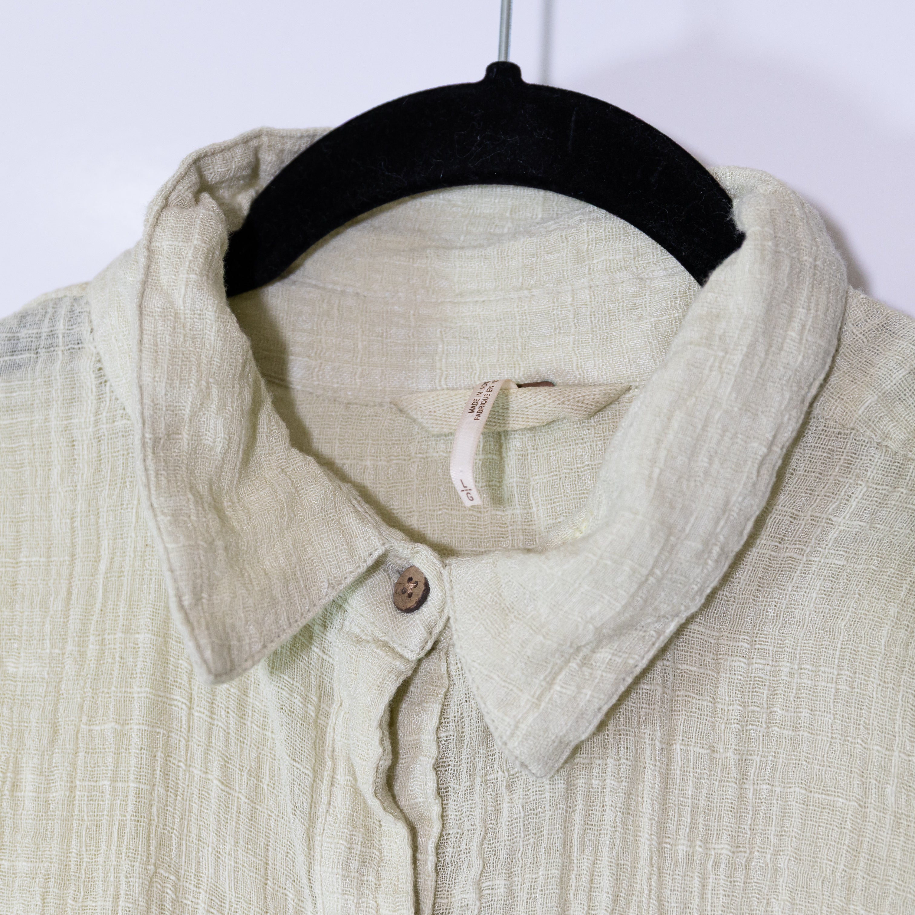 Free People Gisabelle Cotton Blend Textured Collared Button Down Blouse Green L