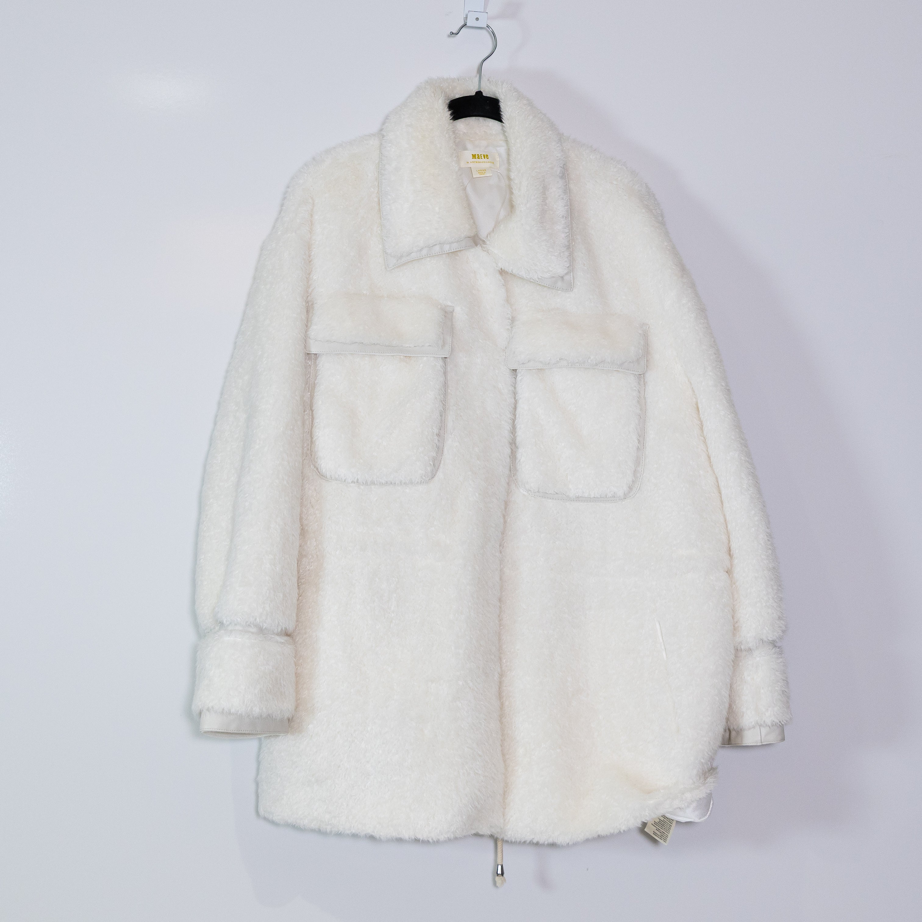 Maeve Anthropologie Faux Vegan Fuzzy Fur Cinched Waist Coat Jacket White Large