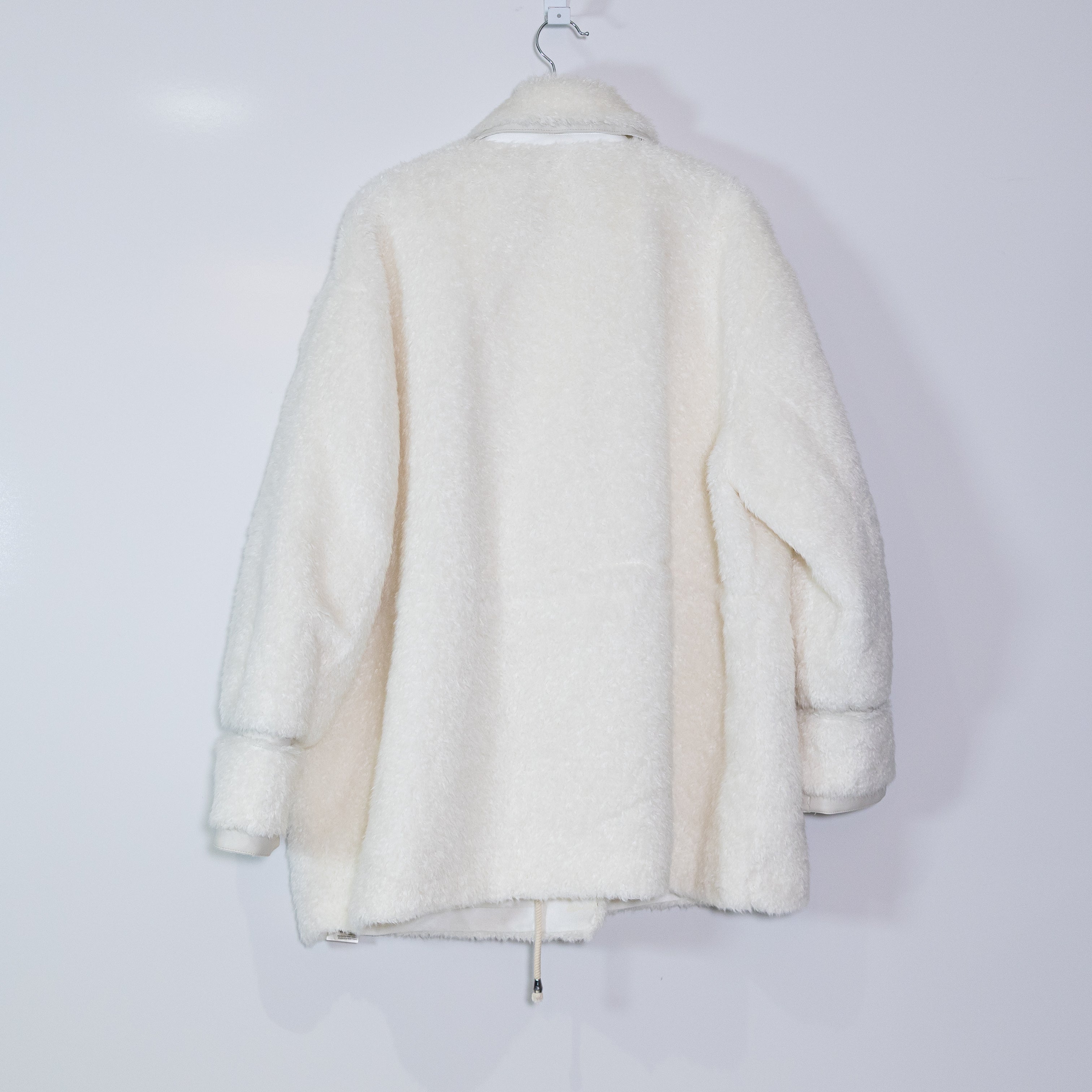 Maeve Anthropologie Faux Vegan Fuzzy Fur Cinched Waist Coat Jacket White Large